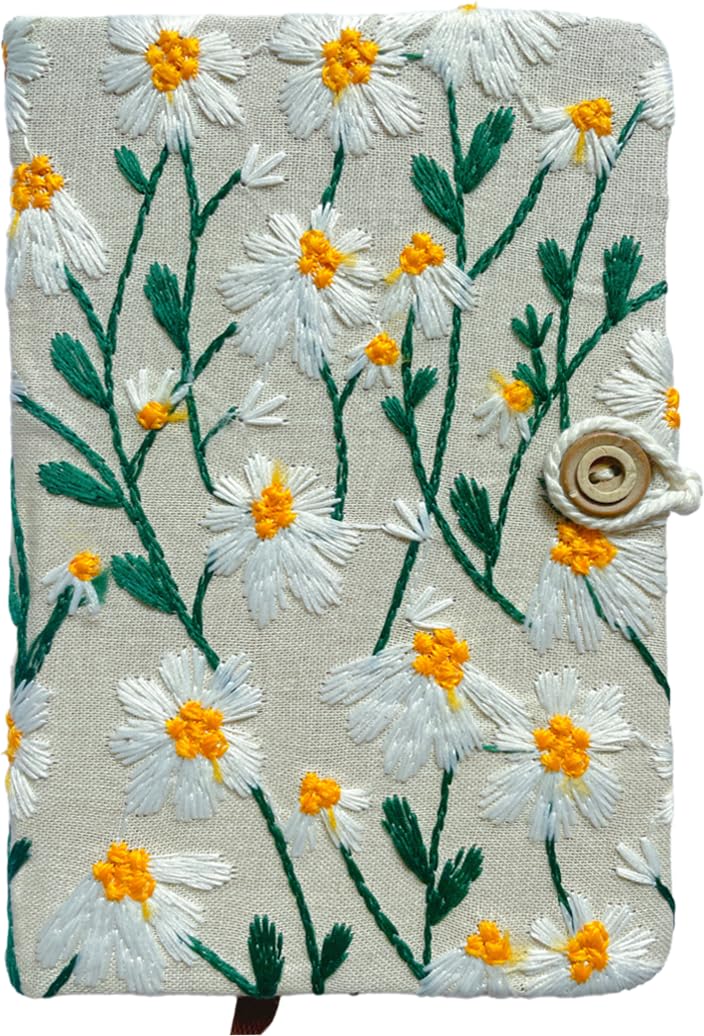 ipoul Pocket Journal, Small Notebook, A6 Sketchbook, 4x6, Unlined, Flower Embroidered, Blank, Hardcover, Lay Flat, Beautiful, Daisy Gifts for Women, White Daisy