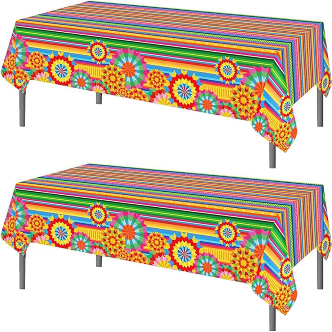 Tokymoon Mexican Flowers 2 Pack Of Disposable Mexico Fiesta Themed 54X87in Tablecloths Party Table Cover For Fiesta Taco Night Birthday And Mexican Themed Party