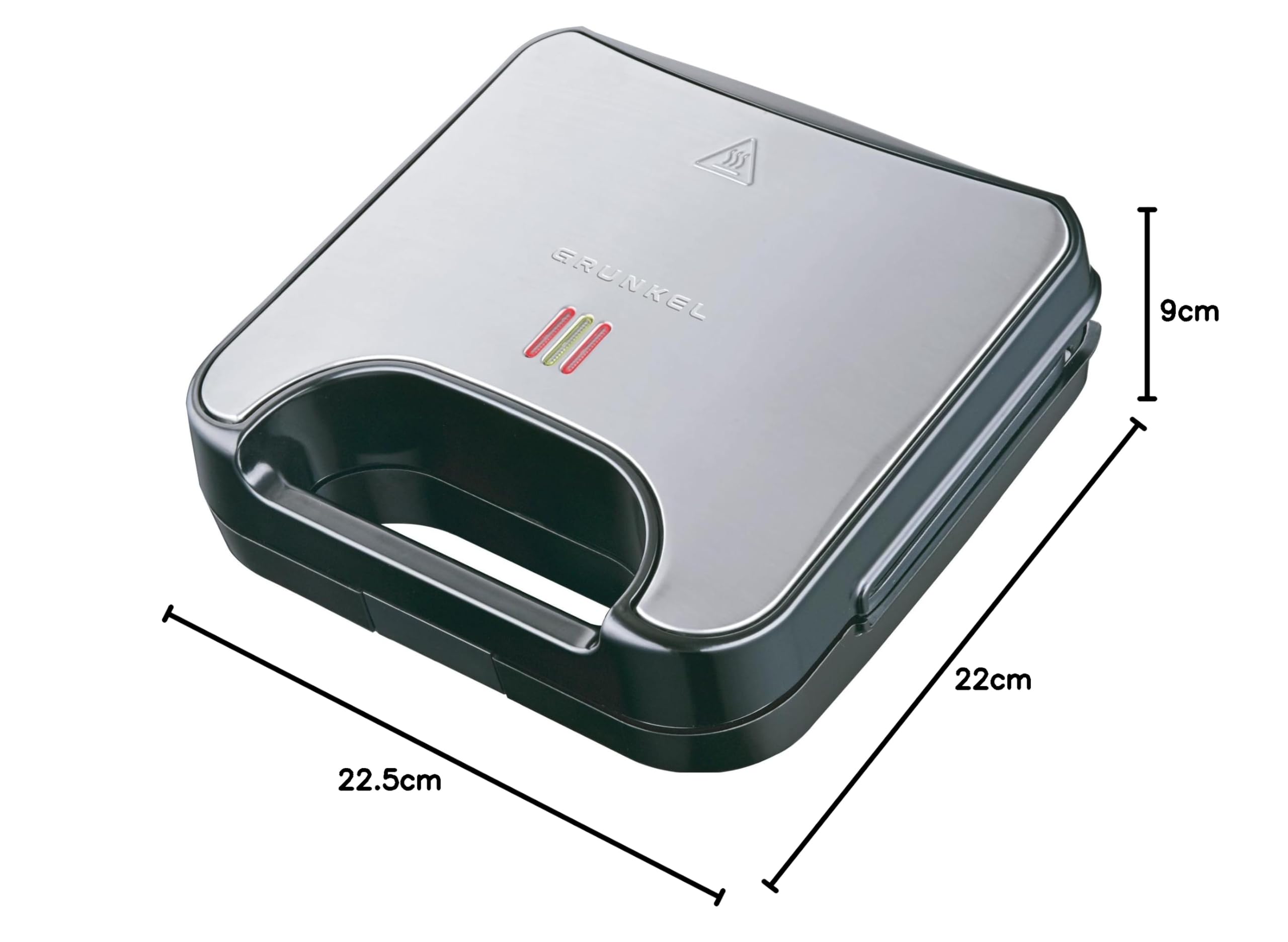 Grunkel - Sandwichera con Grill para 2 sandwiches con corte. Superficie antideslizante y antiadherente de 750W de potencia y tacto frío (Corte Cuadrado Blanca) (Negro, Grill)