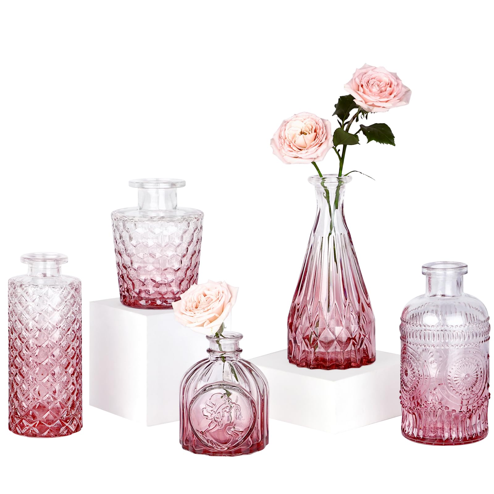Amazon.com: TBWIND Pink Day Glass Bud Vase Set of 5, Small Flower