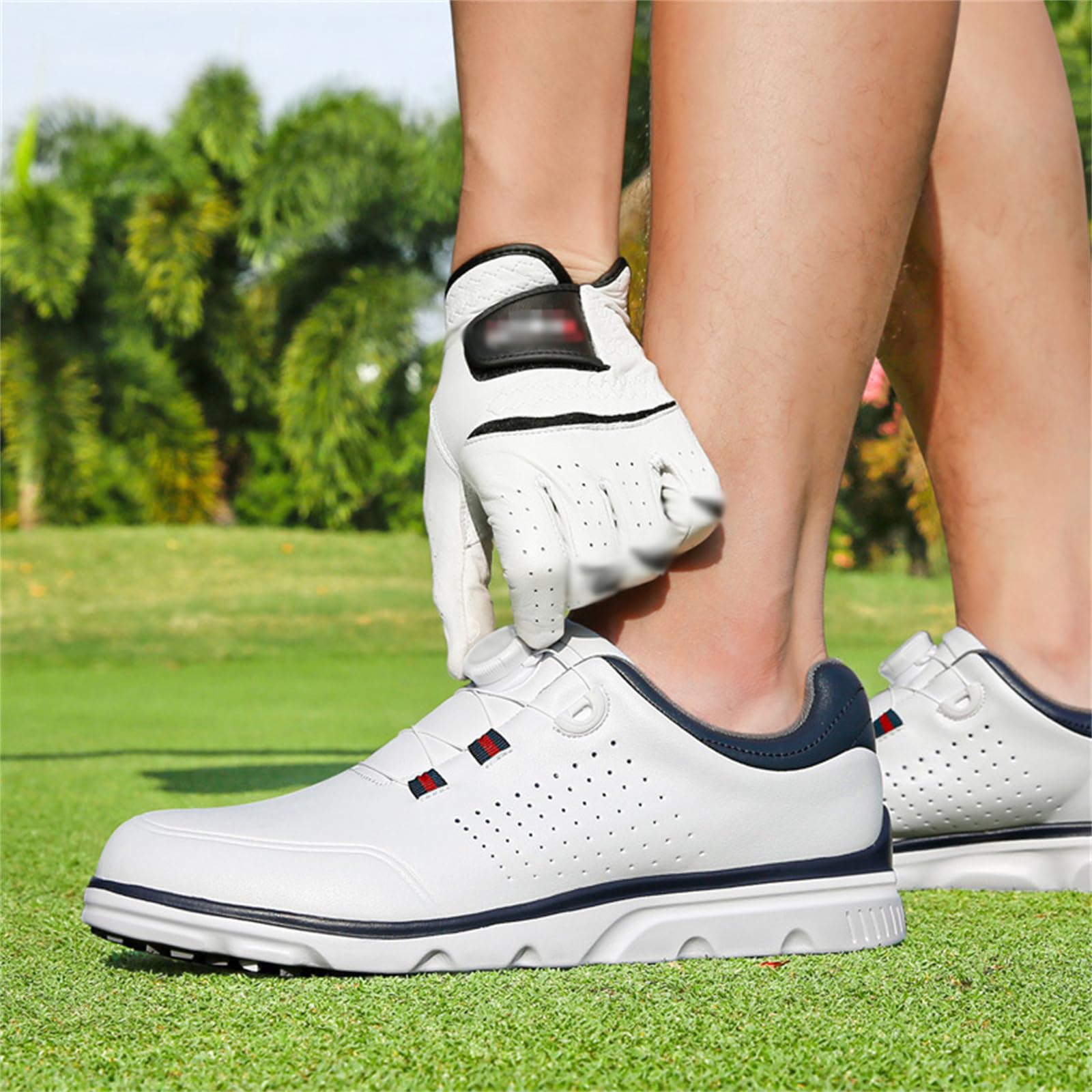 JiuQing Męskie buty golfowe bezkolcowe wodoodporne wygodne skórzane buty golfowe do chodzenia na świeżym powietrzu