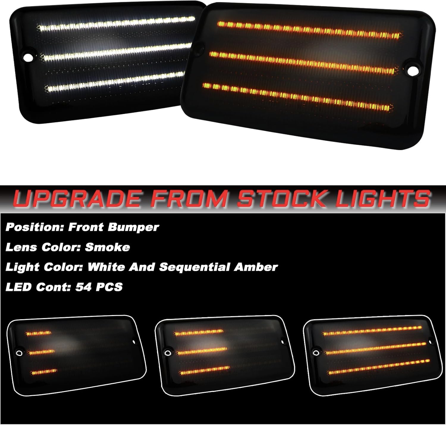 Smoked Lens Switchback White DRL Amber Sequential Flash Turn Signal Lights Compatible with Jeep Wrangler TJ 1997-2006 Front Bumper Daytime Running Light Amber Turn Signal Indicator Lamp