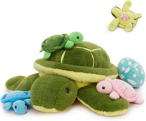 Vista 14 de MorisMos Juego de 7 animales de peluche de dragón verde, juguete de peluche de 21 pulgadas con 4 dragones bebé y 2 huevos en el interior, juguete