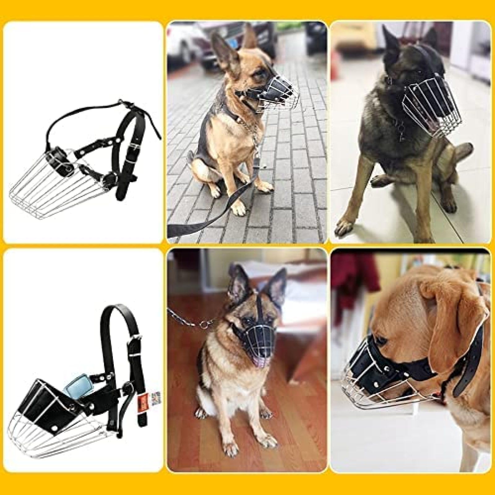 Bozal para Perro Basket para Perros Grandes, Máscara De Metal De Acero Inoxidable para Perros De Compañía, Correas De Cuero Ajustables para Pastor Alemán Belga Malinois,Malinois Belga,Constructive