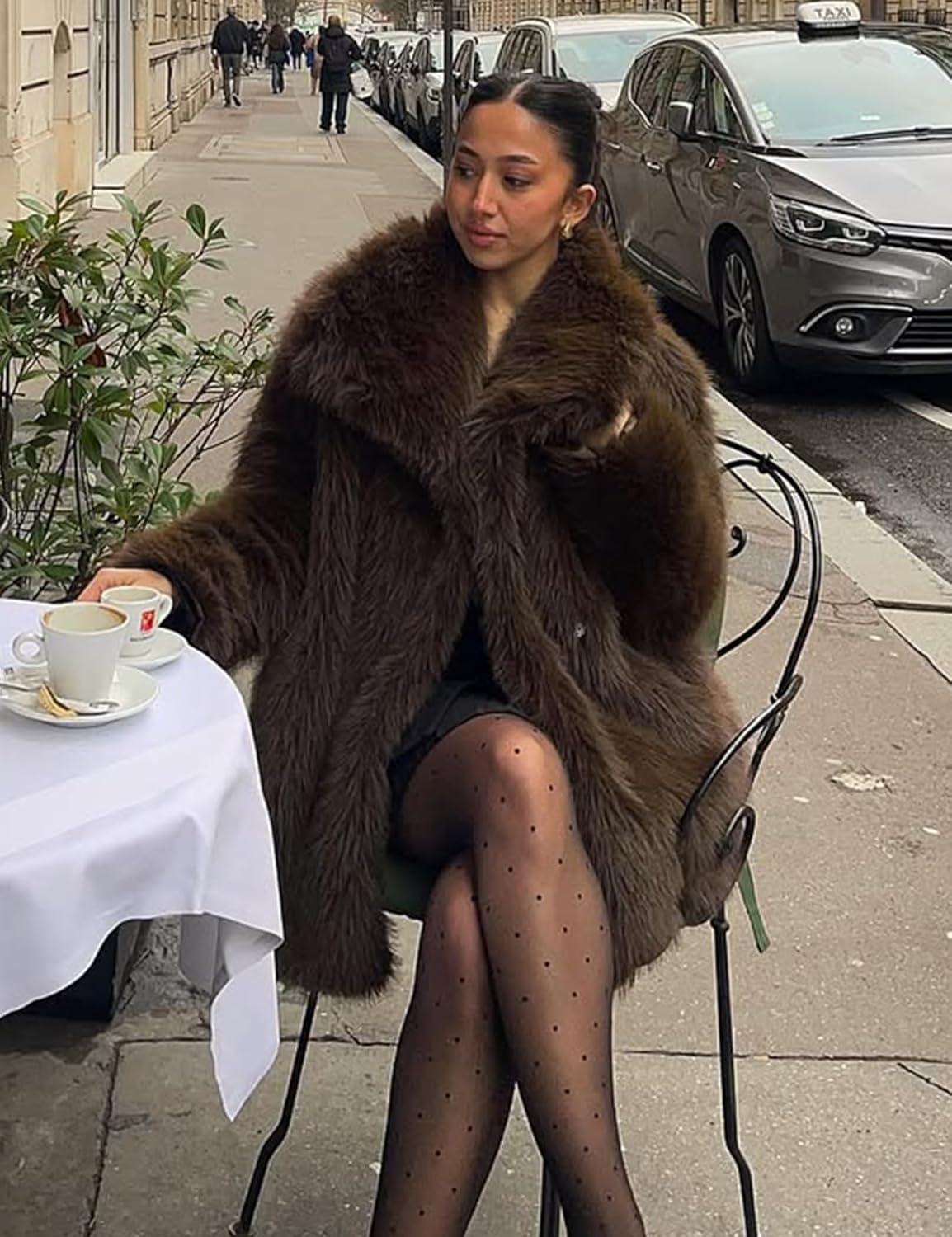 Wyeysyt Womens Faux Fur Coat Long Fluffy Shaggy Jacket Lapel Winter Furry Coats Fuzzy Outerwear - Image 5