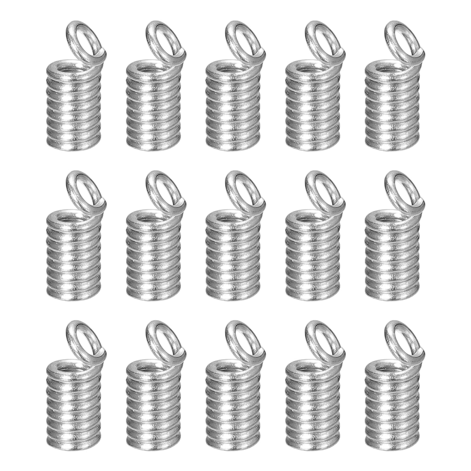 uxcell 300Pcs Coil Cord Ends, 3.5x8.5mm Iron Spring Tube Cap Clasps with Loops for DIY Jewelry Craft Making, Silver White