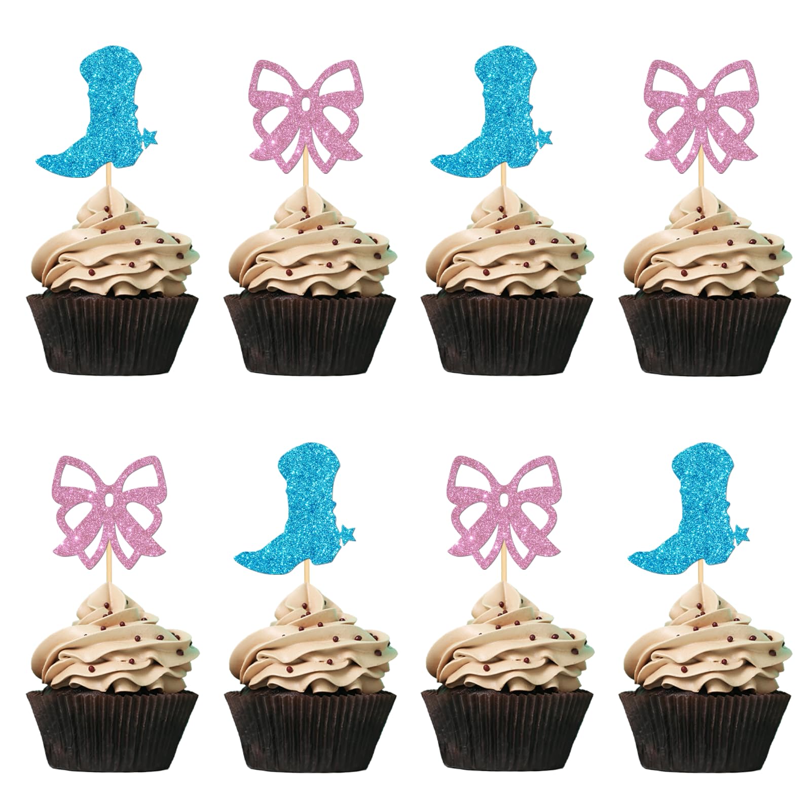 ShuanQ Boots or Bows Cupcake Toppers - Western Theme Baby Shower Gender Reveal Party Decoration - Cowboy or Cowgirl Pregnant Announcement Party