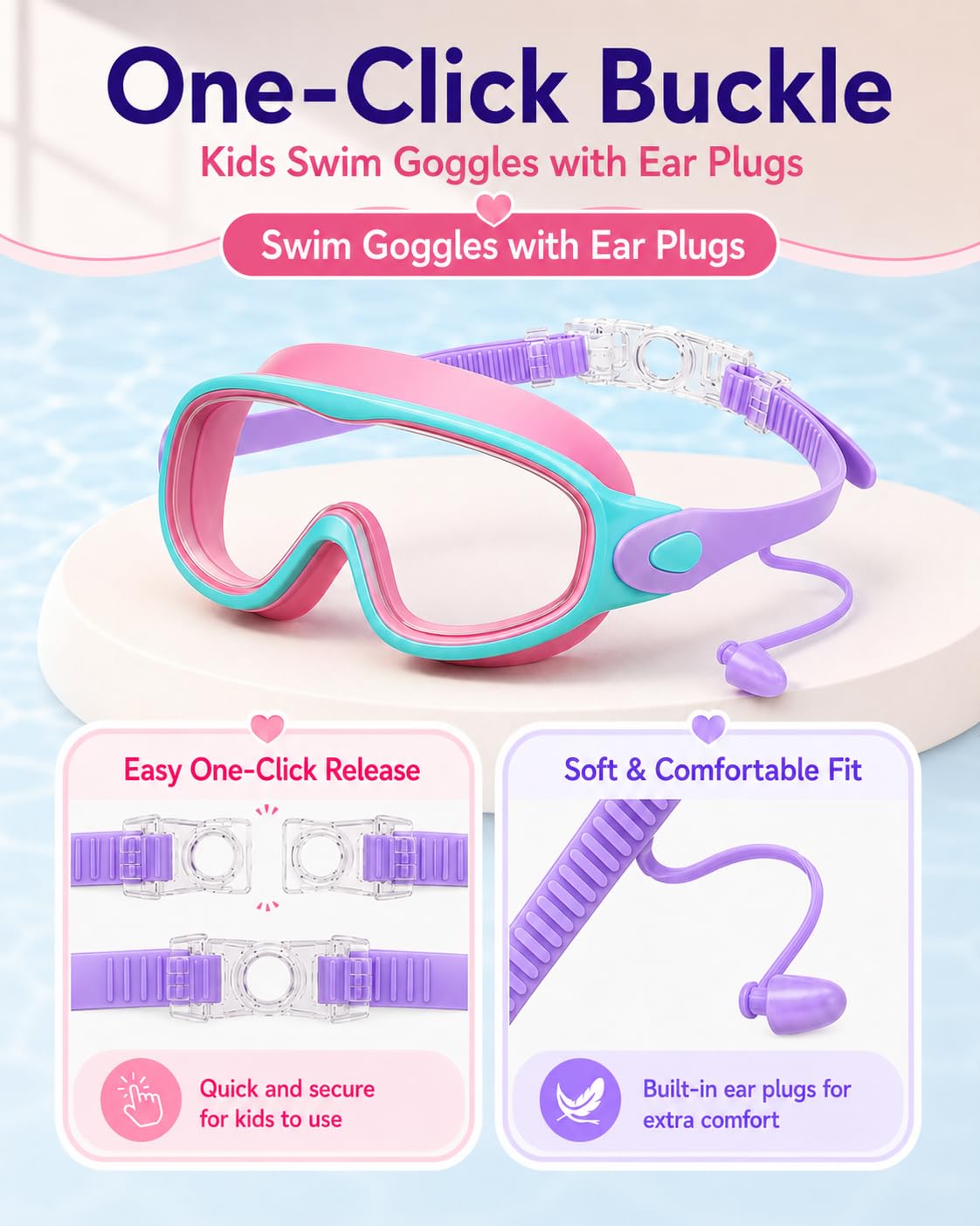 Gafas de natación para niños, paquete de 2, protección UV antivaho, gorro de natación, funda, gafas de natación para niños de 3 a 15 años