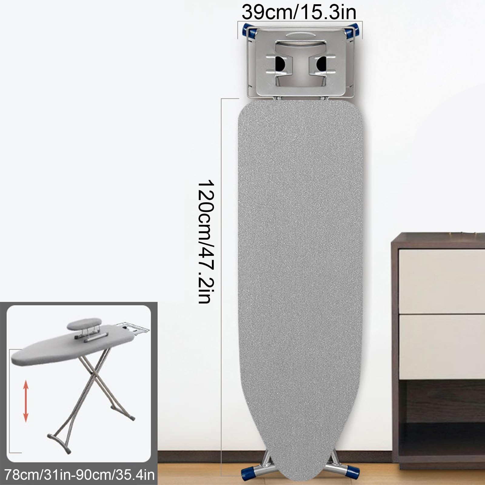 Tabla de Planchar Grande 5 Altezza Regolabile con Supporto per Ferro y Soporte para Mangas, Mesa Planchar Plegable de Tamaño Completo con 1 Funda de Repuesto, Gris