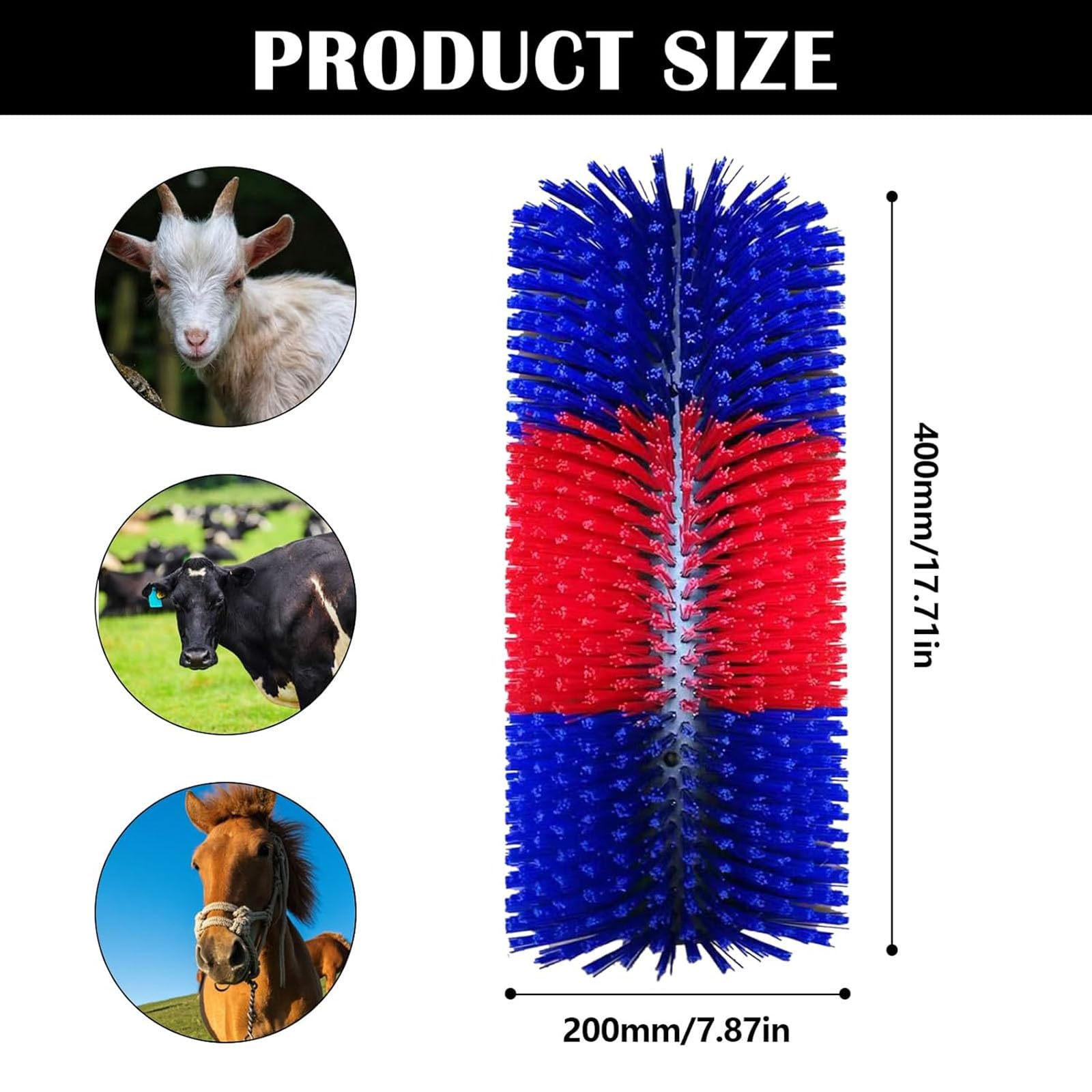 Spazzola per grattare e raschiare cavalli e mucche, spazzole semi-rotonde, 40 cm, tappetino per massaggio, in nylon, cavallo