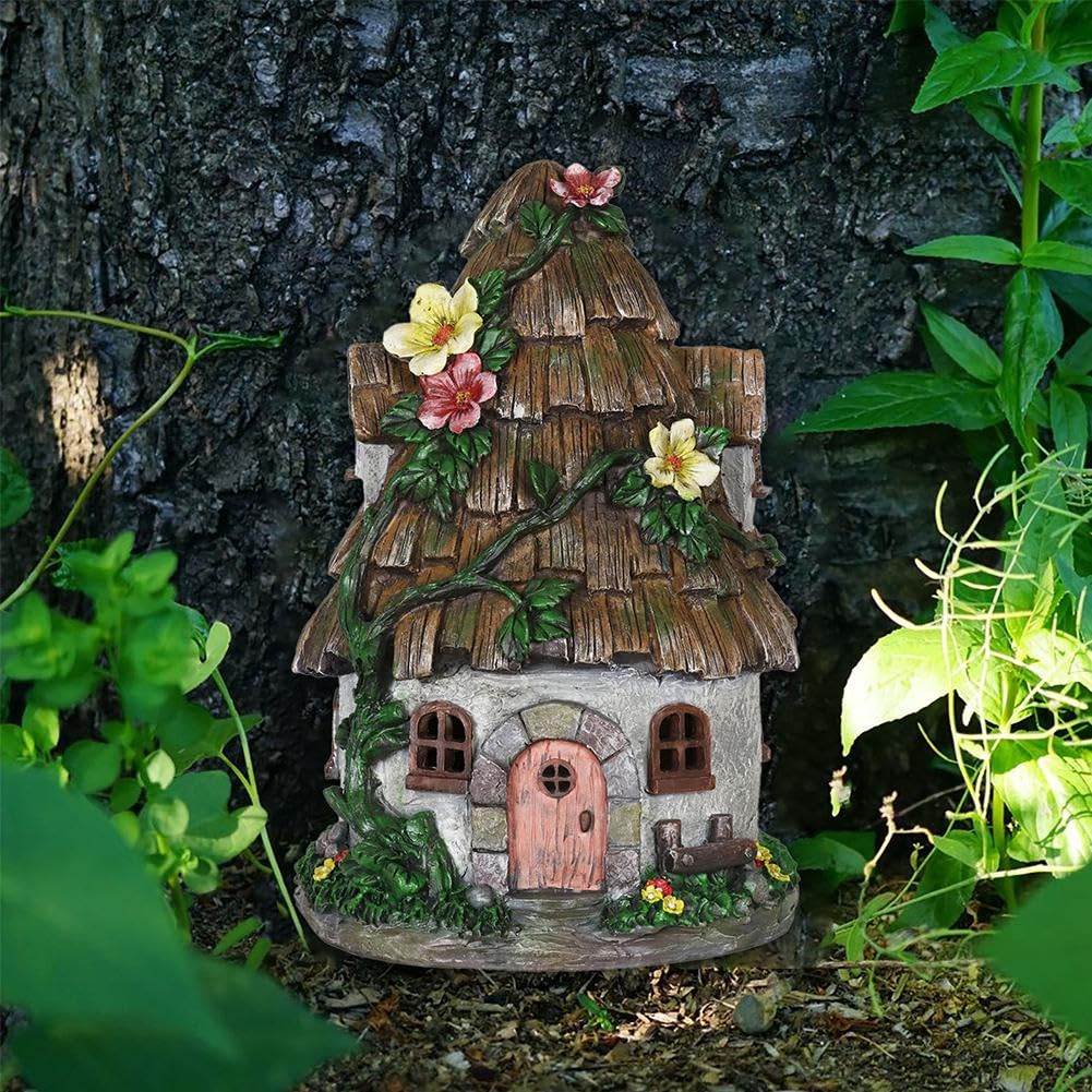 Maisons de jardin féériques miniatures Figurines de fées statues pour ornements extérieurs Cour Accessoires en bois Sculpture