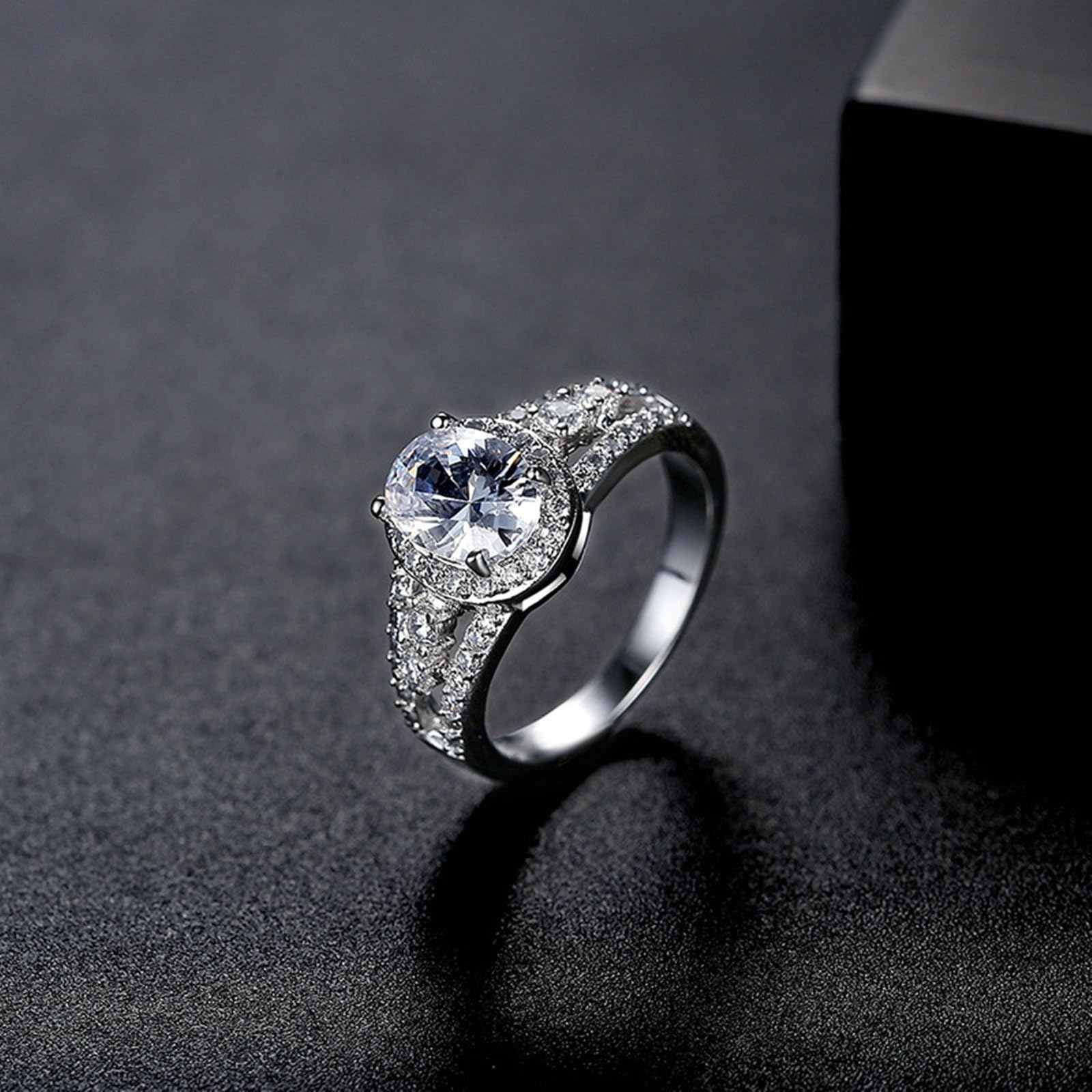 14 Karat Weißgold Partnerringe Labordiamant Weiß, Verlobungsring Damen mit Ovalem Labordiamanten