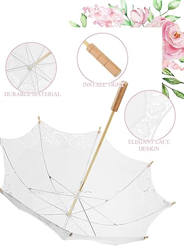 Miniatura 4 de 6 paraguas de encaje Paraguas vintage de encaje de boda con asa para dama de honor, mujeres de flores (blanco)