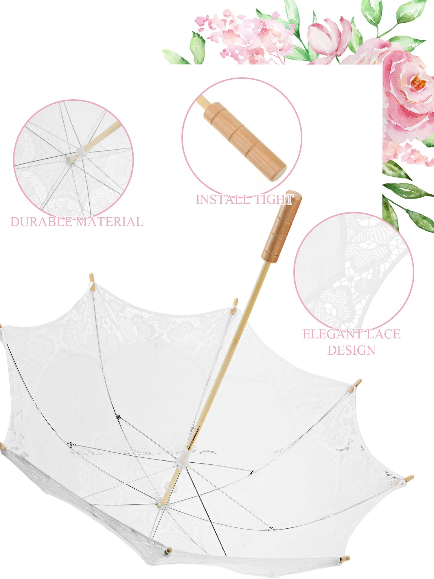 6 Pcs Lace Parasol Umbrella Wedding Lace Parasol Umbrella Vintage Lace Umbrella with Handle for Bridesmaid, Flower Girl