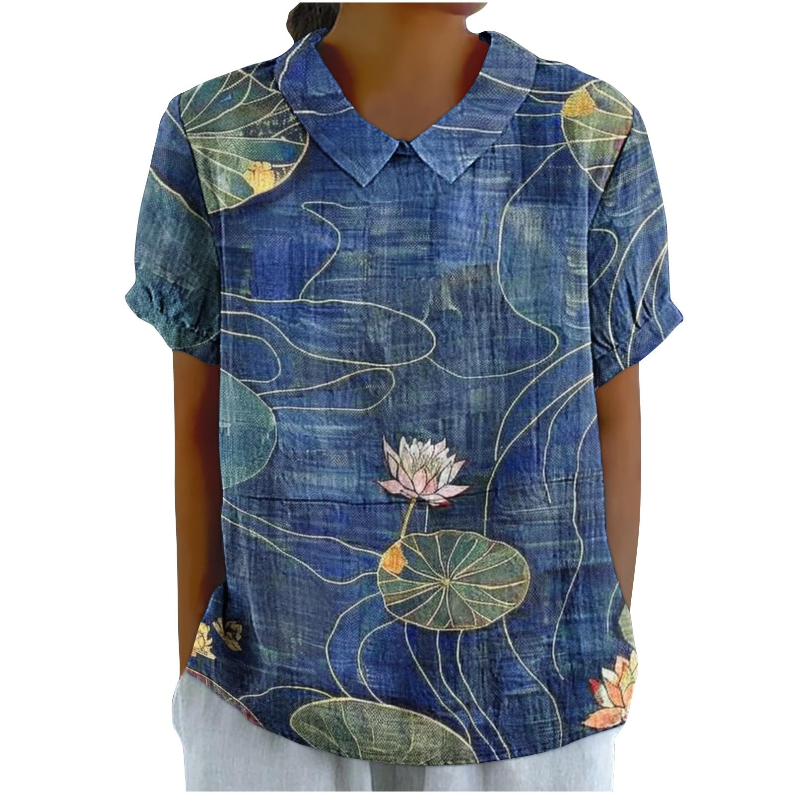 Tunique Femme Chic Col Claudine Blouse Imprimé Fleurs T-Shirt