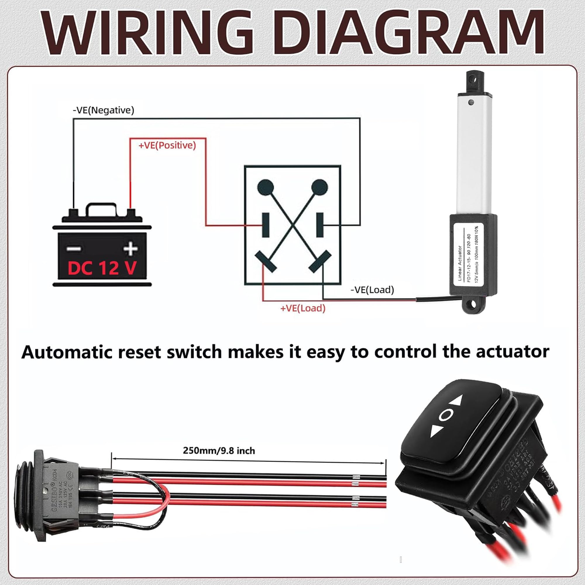 4" Stroke 12V Mini Linear Actuator,180N Waterproof Mini Electric Actuator — Amazon image 2