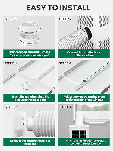 Vista 5 de Kit de ventilación de aire acondicionado portátil mejorado, con manguera de escape 5.9, 4 placas de sellado deslizante, acoplador universal, kit