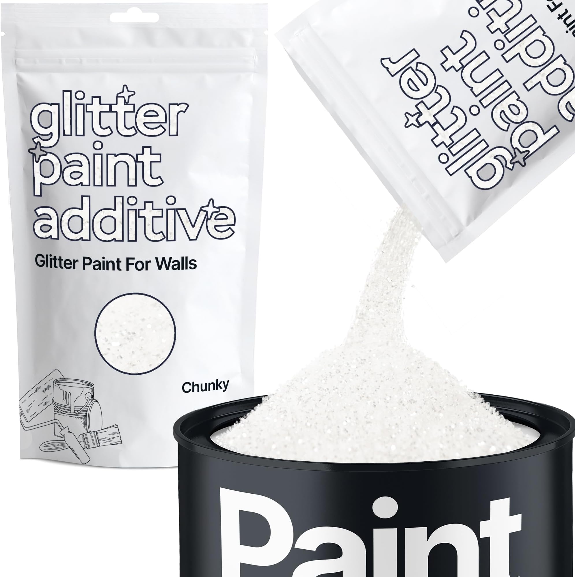 Hemway White Iridescent Glitter Paint Additive Chunky 100g for Adding Sparkle to Paints & Varnish | Paint Walls Sparkly Add to Emulsion, Acrylic or Lacquer Indoor
