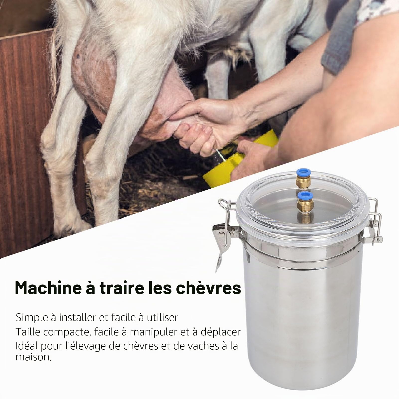 Machine de Traite Manuelle, Kit de Machine à Traite électrique Portable 2L Capacité Dispositif de Traite à Impulsion en Acier Inoxydable, Machine à Traire de Vache de Chèvre à Vide