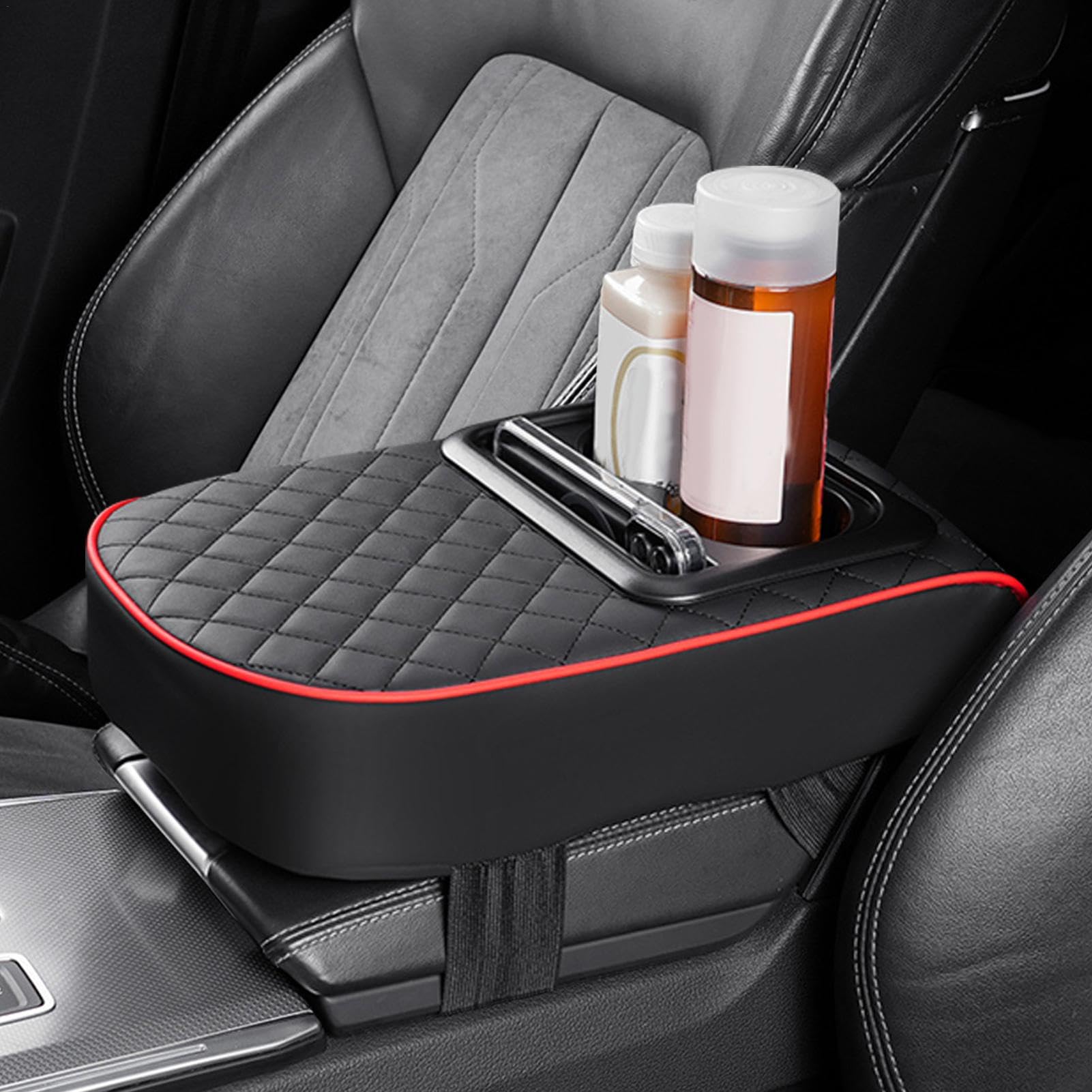 Coussin de console centrale, coussin d'accoudoir de voiture,Coussin de housse de console centrale - Boîte d'accoudoir rehausseur de voiture avec porte-gobelet, oreiller d'accoudoir pour voiture, SUV
