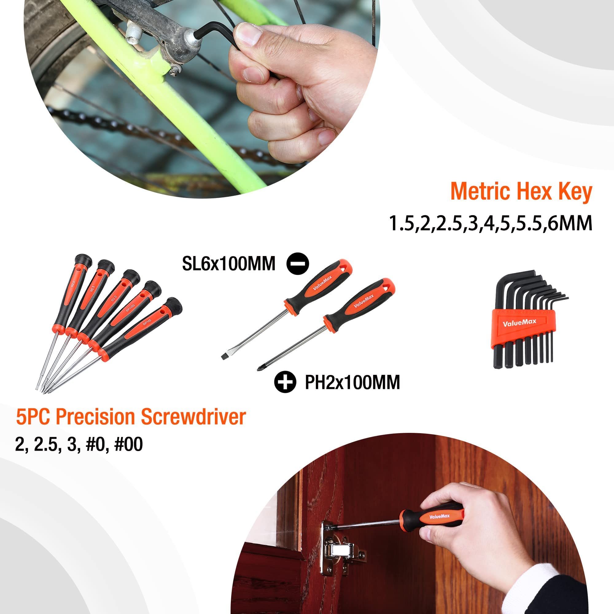 ValueMax - Set di Attrezzi con Borsa Portautensili da Lavoro, Kit Portatile per Riparazione Casa e Ufficio, Comprese Pinza, Coltello, Cacciavite, Chiavi a Bussola