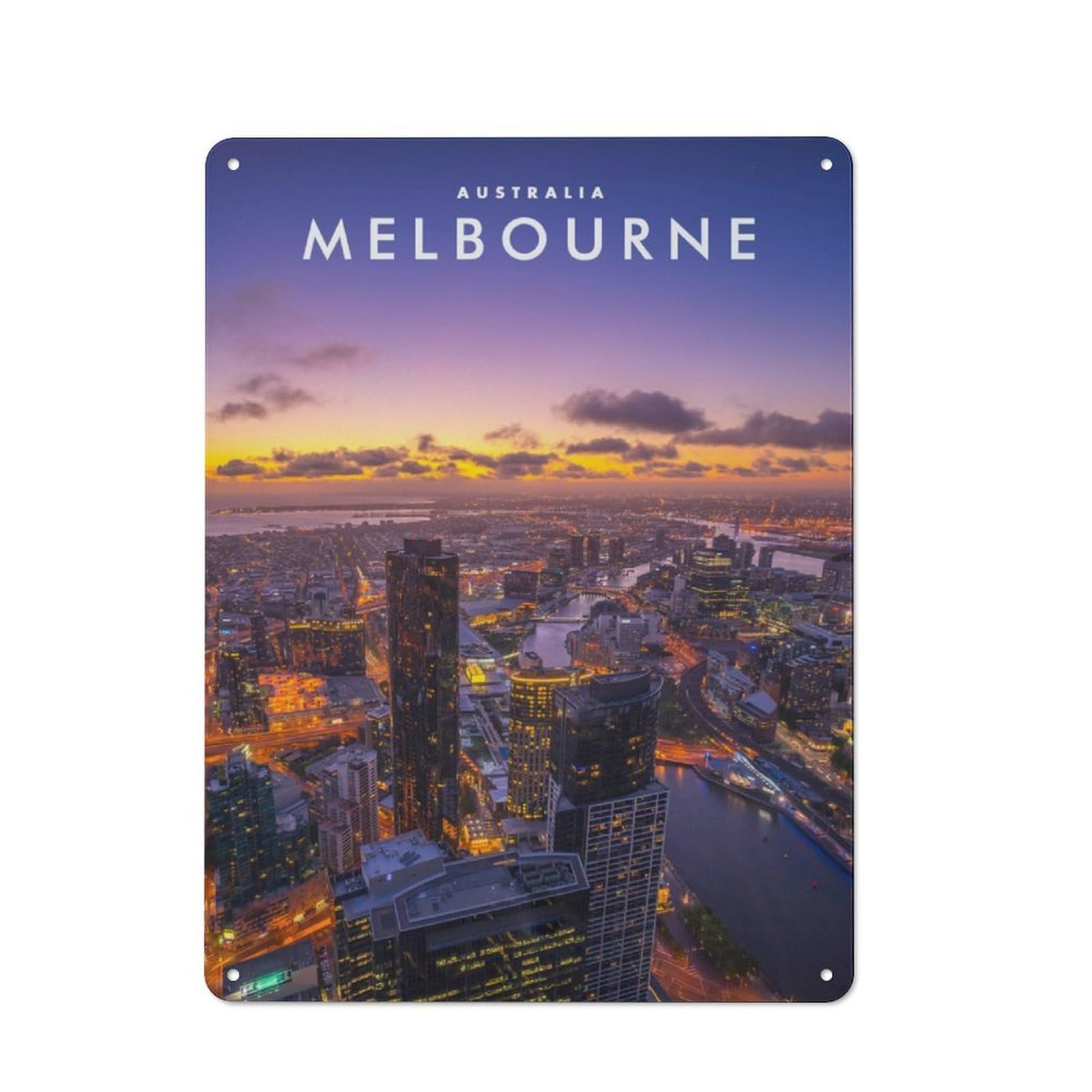 Junmoney Melbourne Australia Decorative Metal Plaque With Design 40X30cm, Modern Retro Studio Wall Art For Workspace, Cafe, Hallway Or Garage