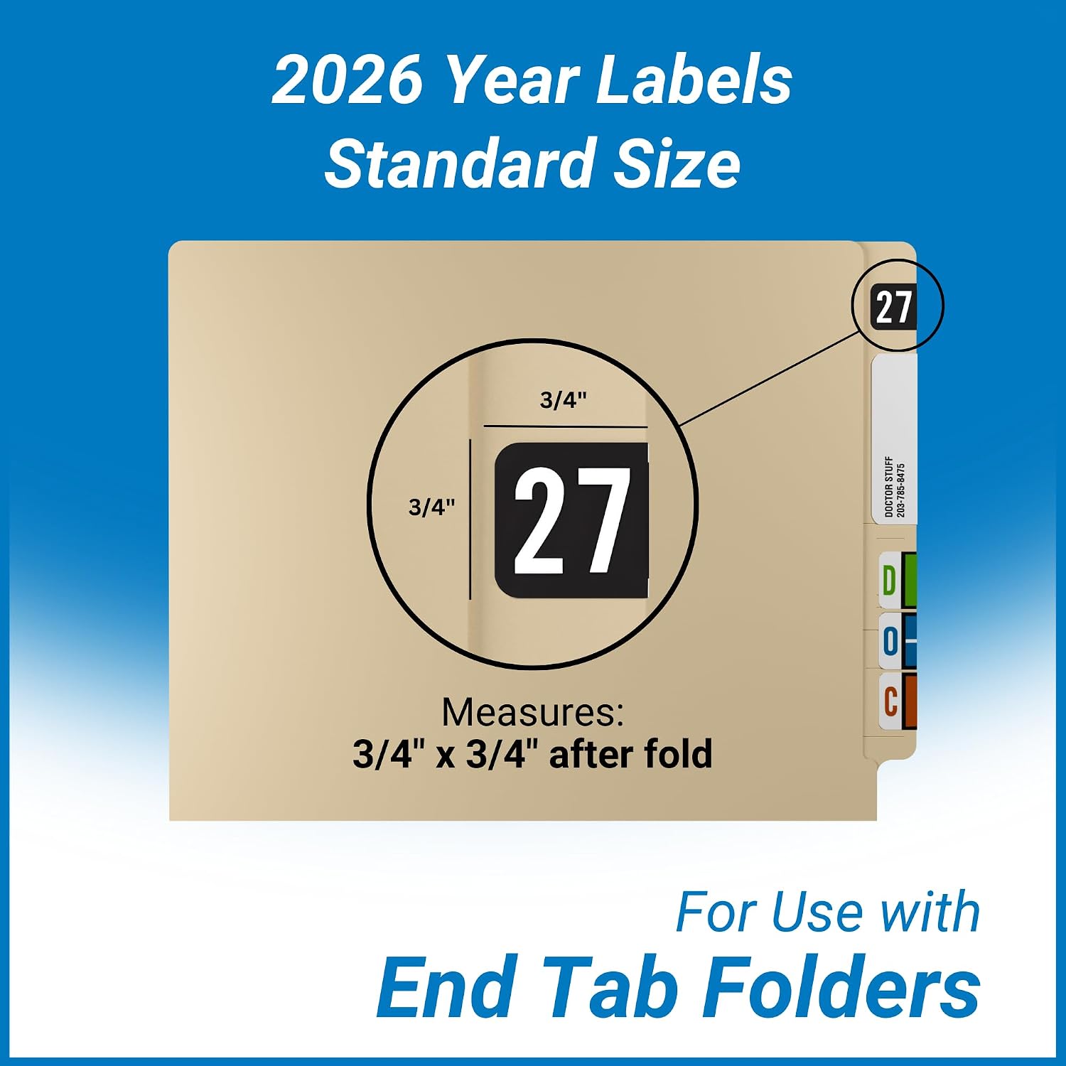 2027 Year Stickers, Doctor Stuff 2027 Chart Stickers, Black Color Coded, STS/SFI Style, USA Made Year Labels for End Tab File Folders, 500/Roll, 1 Roll, 3/4" x 1-1/2"