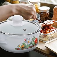 Vista 6 de Kichvoe Olla de esmalte con tapa, olla de cocina retro de frijoles esmaltados, olla para pasta, olla de sopa vintage con doble mango para cocinas