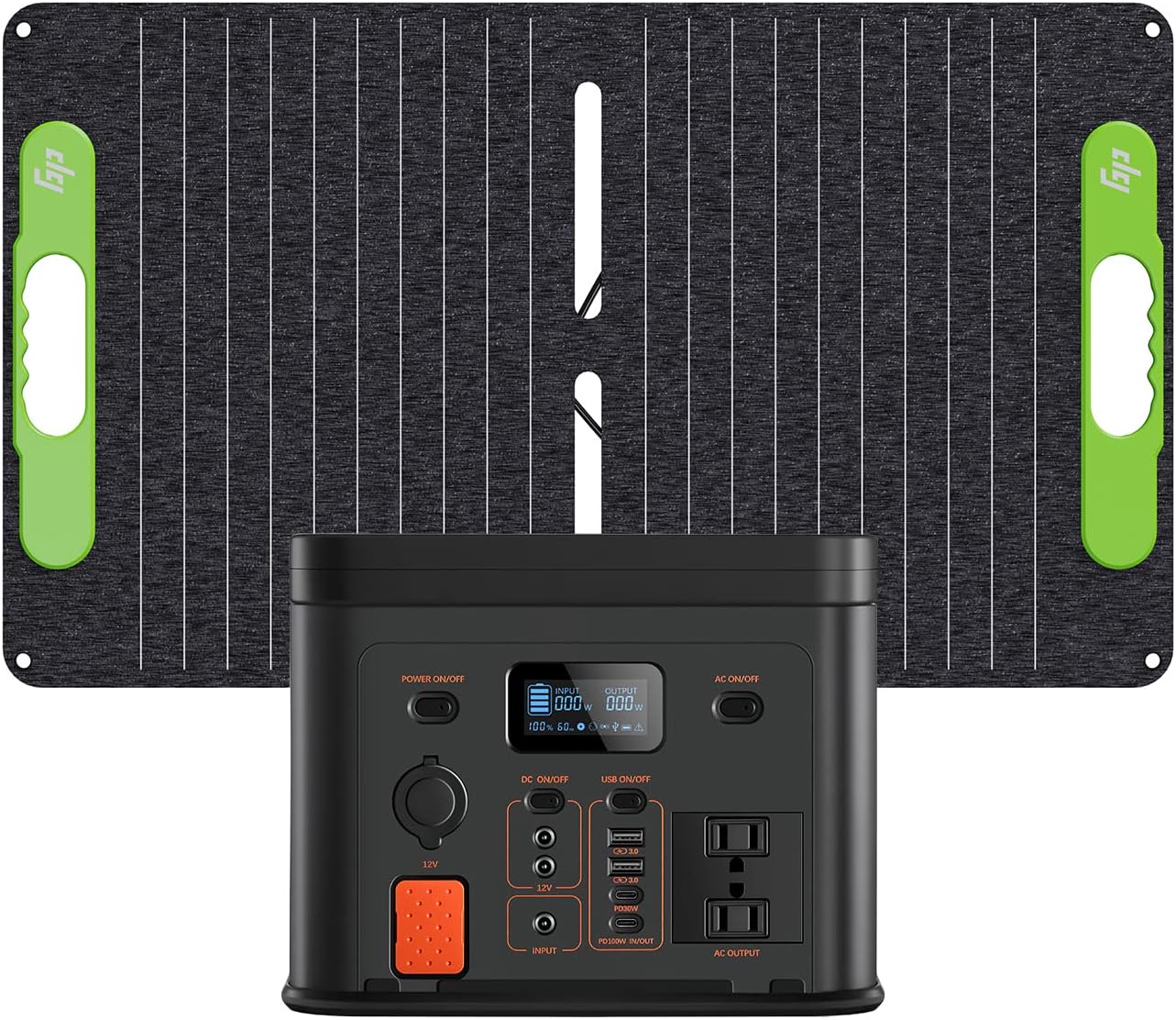Green PowerSolar Generator 300W Portable LiFePO4 Power Station 256Wh and Solar Panel 60W with 2 AC Outlet 110V/300W Solar Mobile Battery Packup for Outdoors Camping Hunting Home Emergency