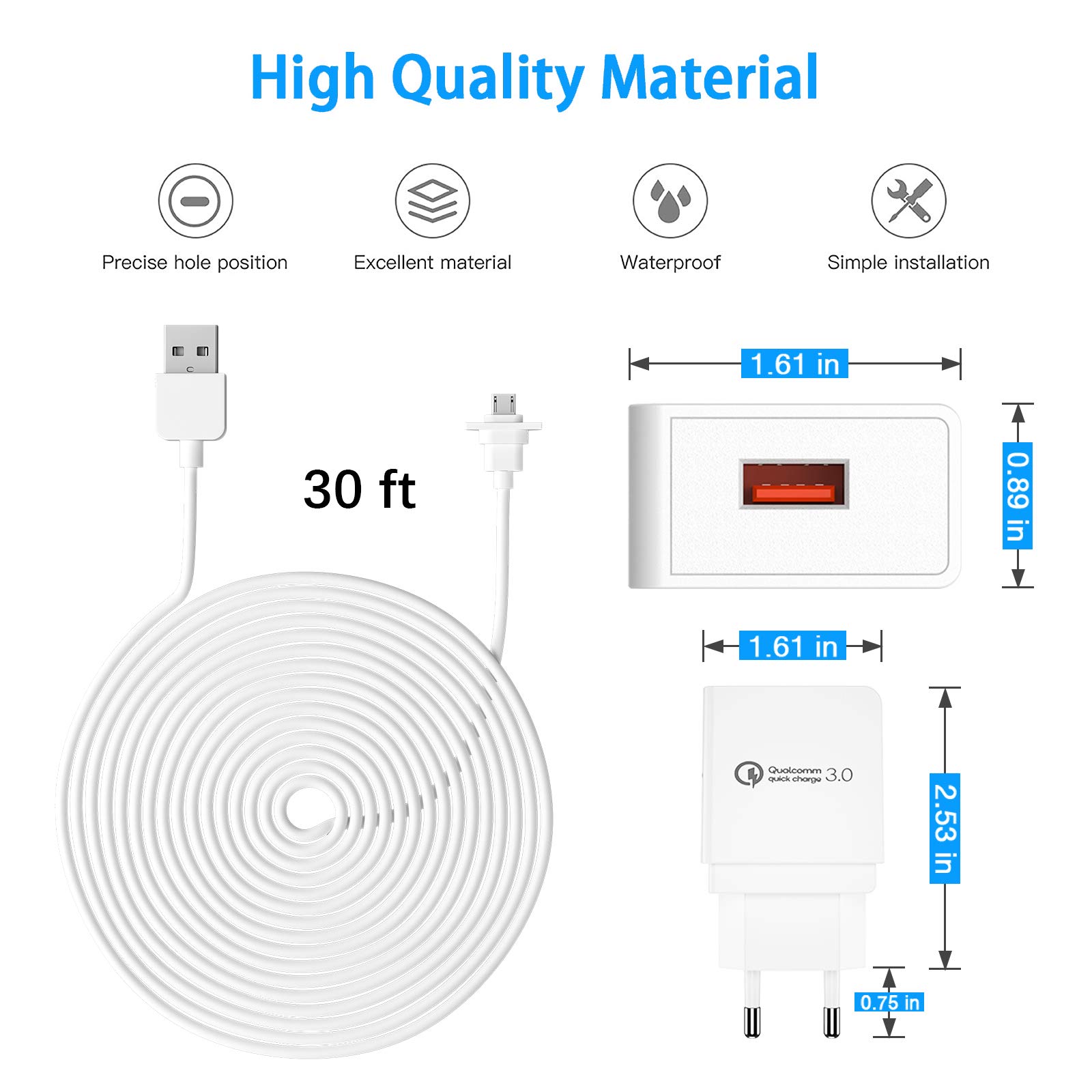 Cavo Di Ricarica 9m Per Eufy 2C/2C Pro - USB Resistente Alle Intemperie, Bianco