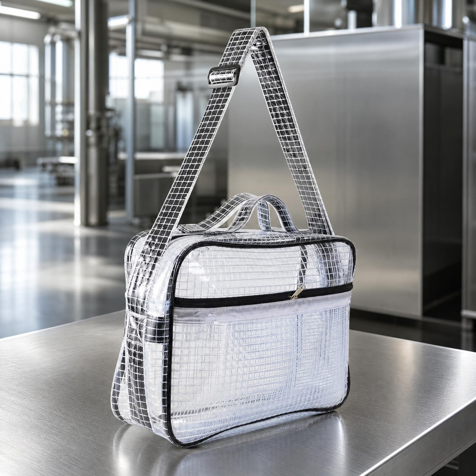 Reinraum-Schultertasche reflektierend antistatische Reinraumtasche durchsichtig transparente Schultertasche mit Vordertasche für Industriearbeiter