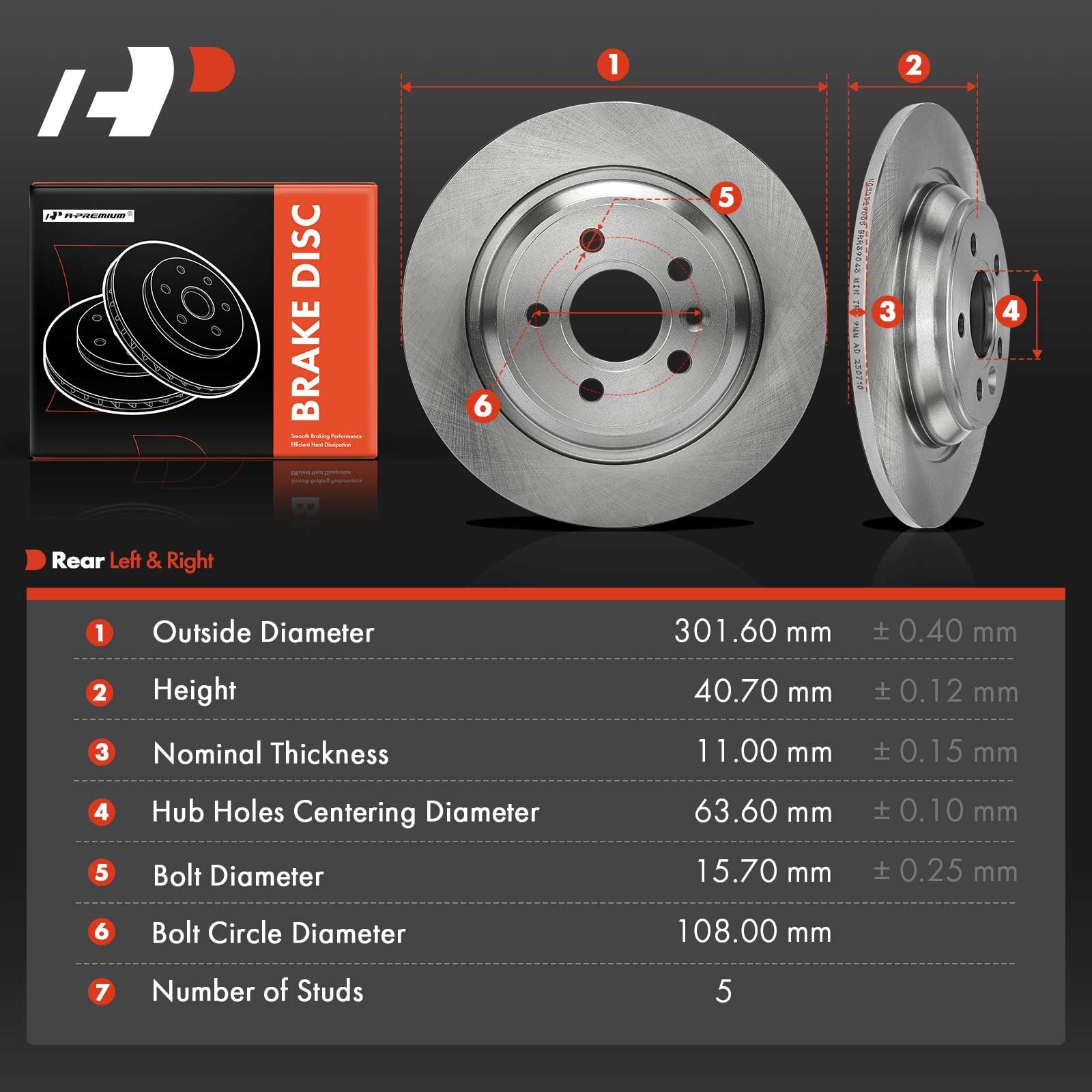 Kit Freio Traseiro A-Premium Para Volvo - Rotores 11.87" E Pastilhas Cerâmica S60 XC70 S80