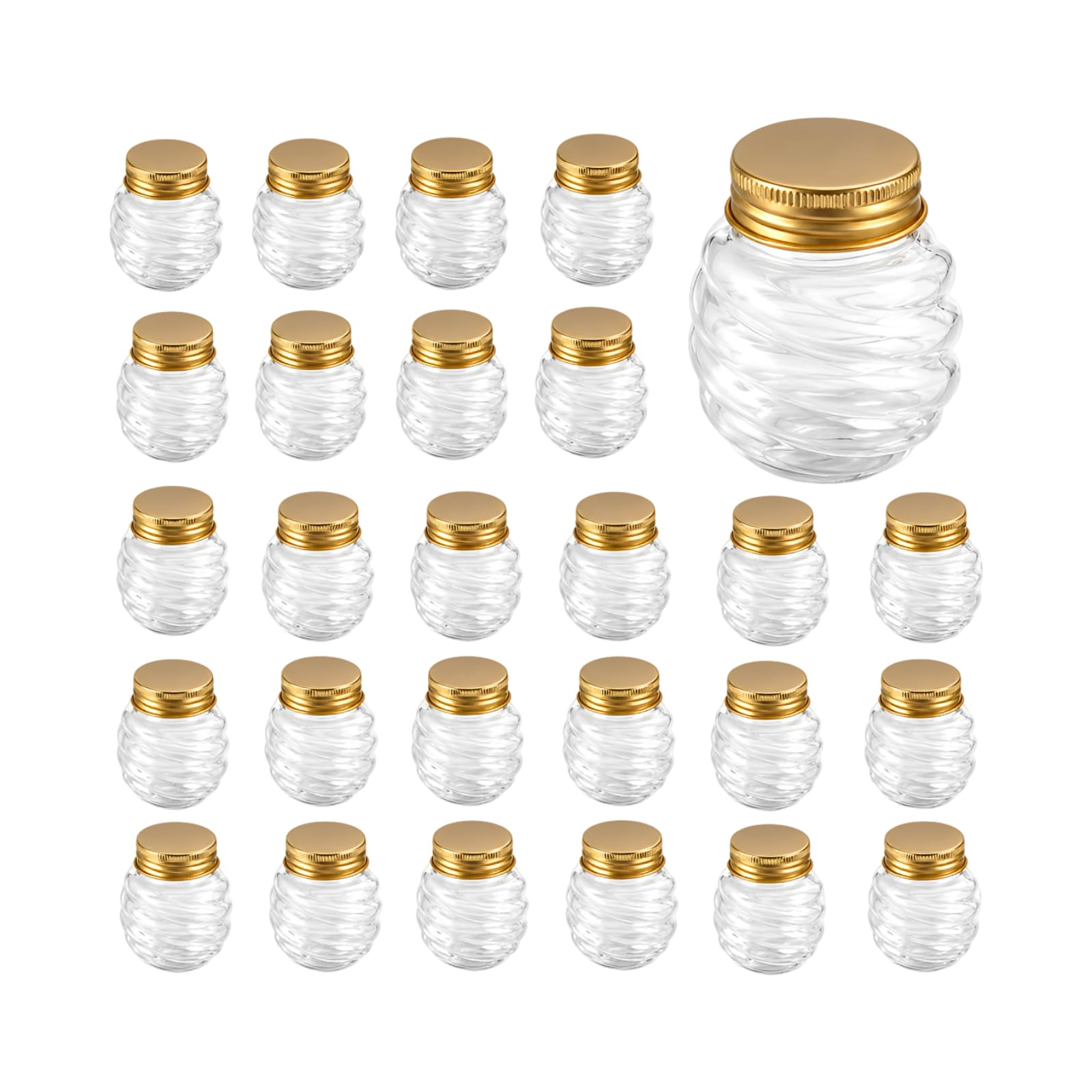 50 mini słoików na miód, 60 ml, tworzywo sztuczne, pojemniki do przechowywania ze złotymi pokrywkami i strukturą plastra miodu, małe słoiki na przetwory na prezenty dla gości, wesele, do projektów