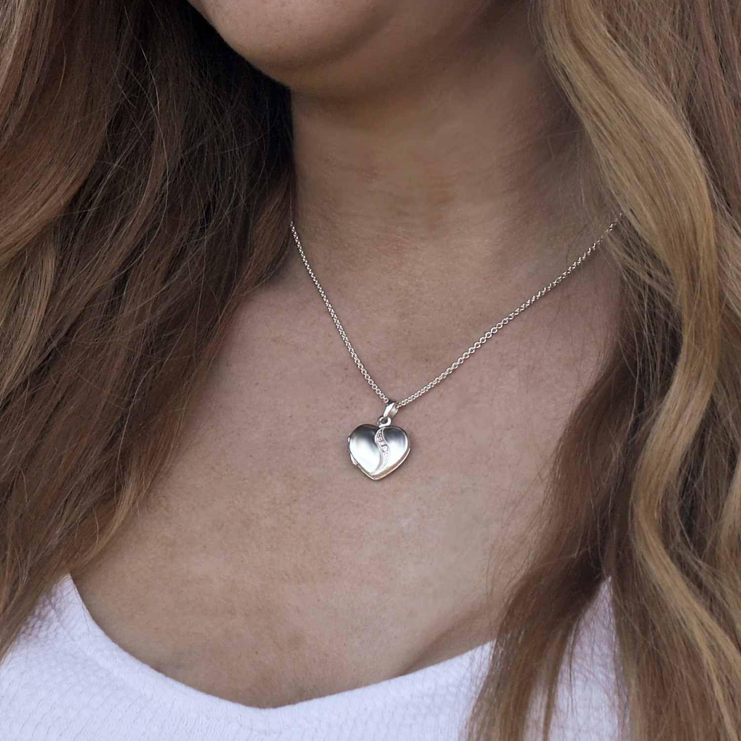 CLEVER SCHMUCK Damen Medaillon Herz 16 mm für 2 Fotos + Zirkonia Kette Venezia 45 cm 925 Sterling Silber 925 im Etui creme