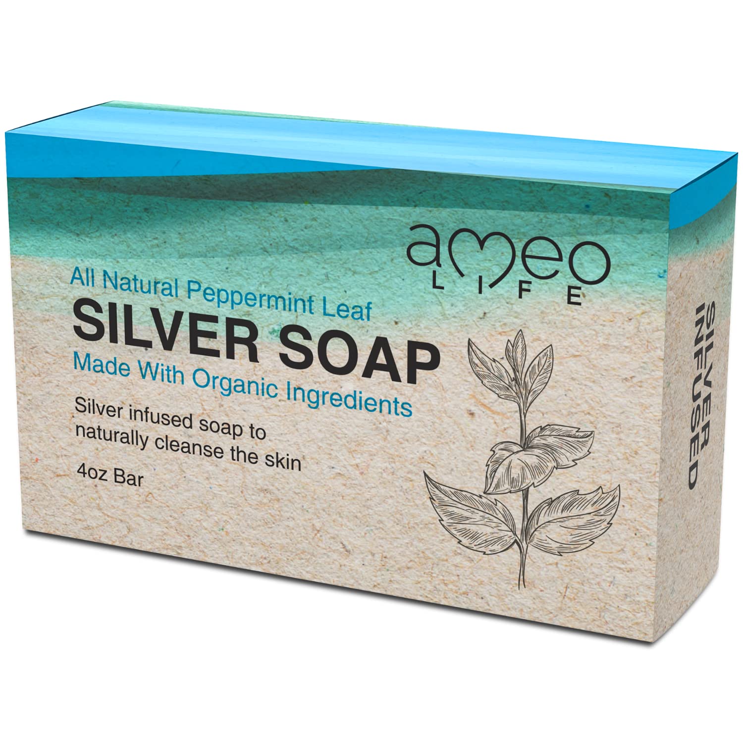 Peppermint Silver Soap with 30 ppm Silver - Naturally Cleanses the Skin, 4 oz Colloidal Silver Soap Bar for Women and Men