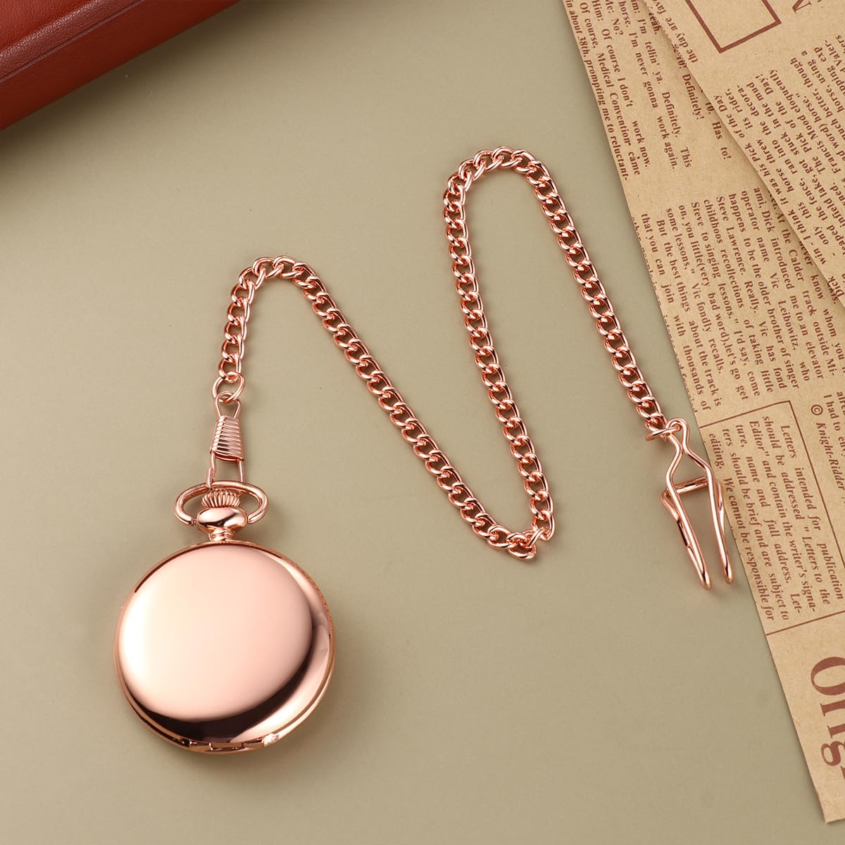 VILLCASE 1PC Retro Doppelseitige Glatte Taschenuhr Alloy Classic Delicate Quartz Pocket Watch ( Roségold )