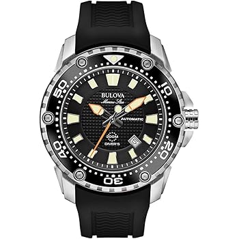 Bulova Sea King Men's Automatic Watch with Black Dial Analogue Display and Black Rubber Strap 98B209