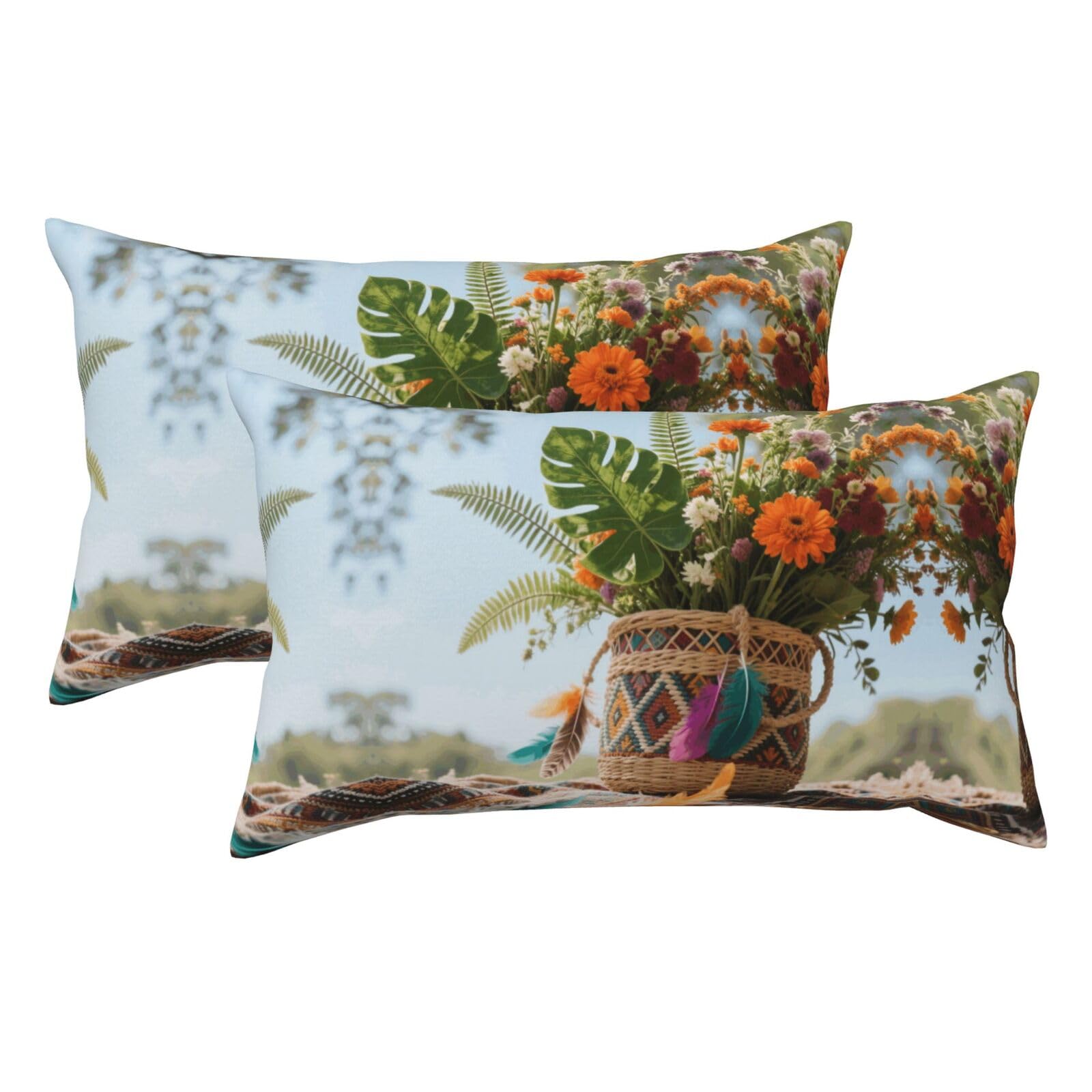 The Flowers in the Basket Luxury King Pillowcases Set of 2, Plush Velvet Feel Pillow Covers with Hidden Zipper, Skin & Hair Friendly, 20x36 Inches Pillow Cases for Sleeping Gift