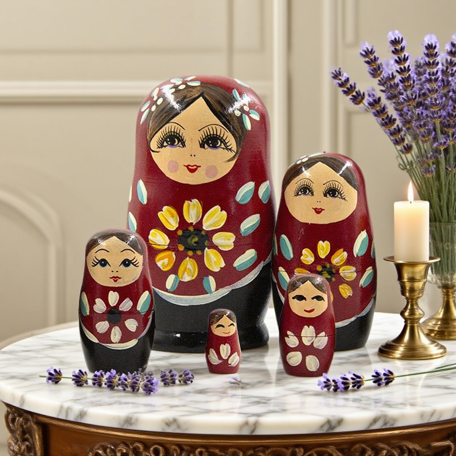 Manolyee Poupées Russes Gigognes | Figurines de Table de Poupées Russes Artisanales - Modèle en Bois Peint à la Main pour Décoration de Foyer Salon Entrée Chambre Enfant