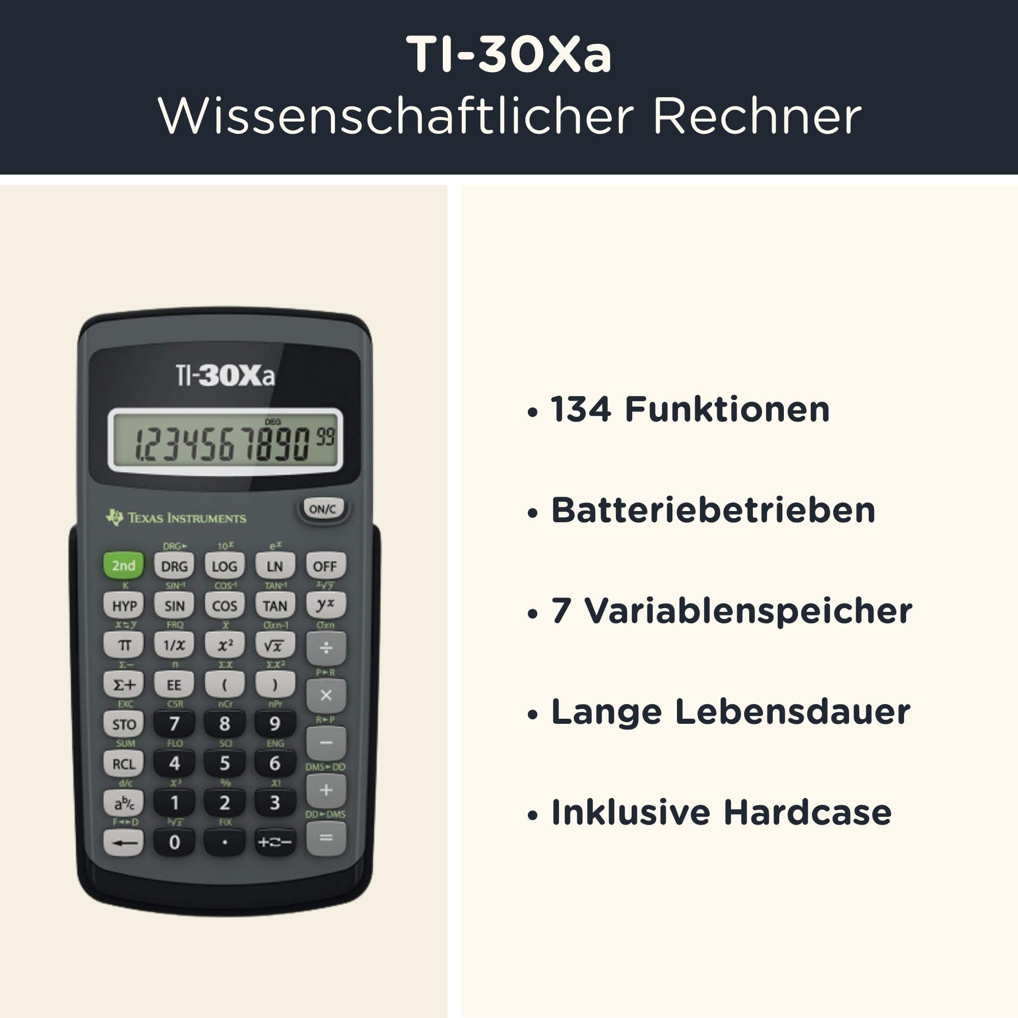 TI-30Xa Taschenrechner inklusive Schutztasche von WYNGS in Schwarz - Basic Set