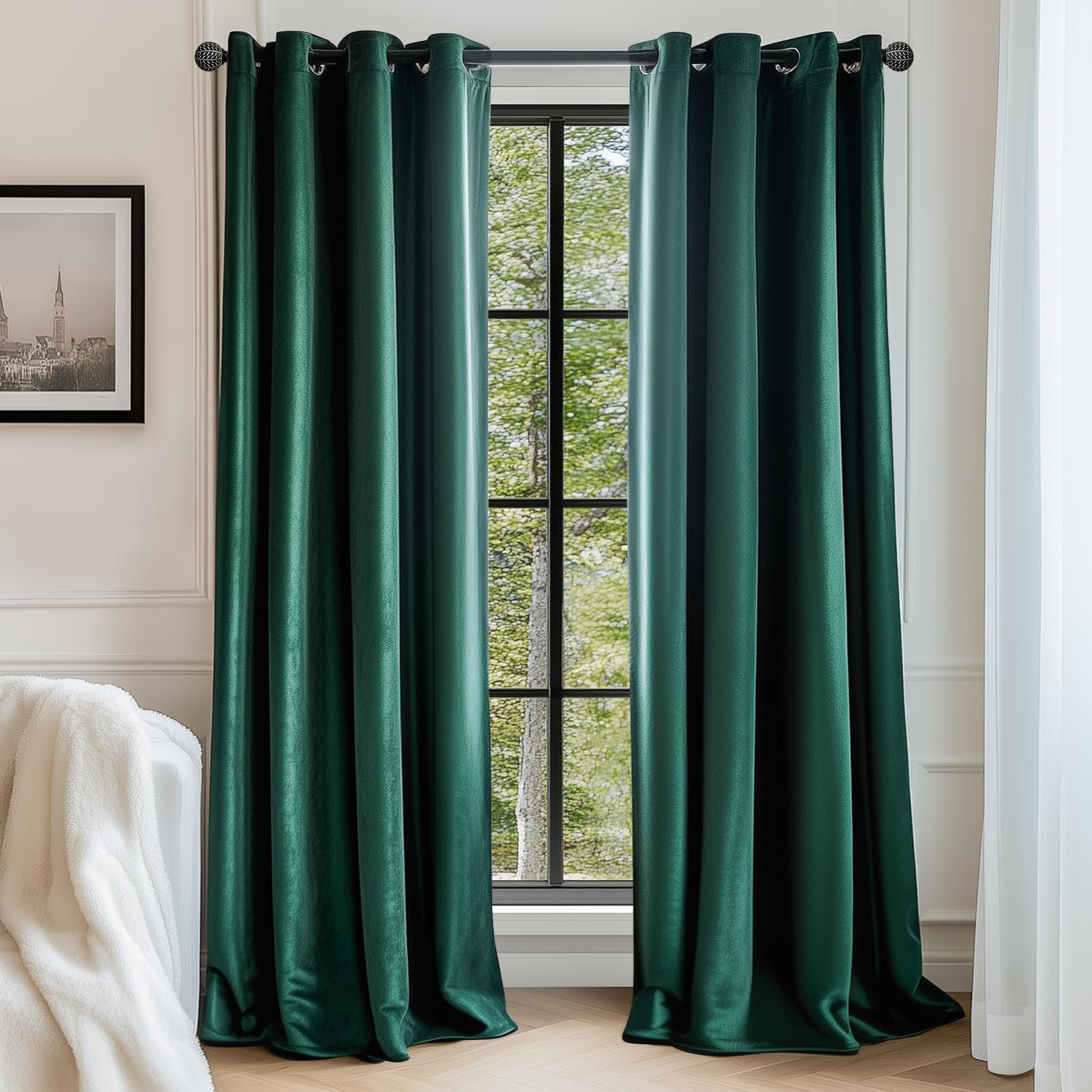 Velvet Curtain Luxury Drape Grommet 132x274CM 1 Panel Emerald Green