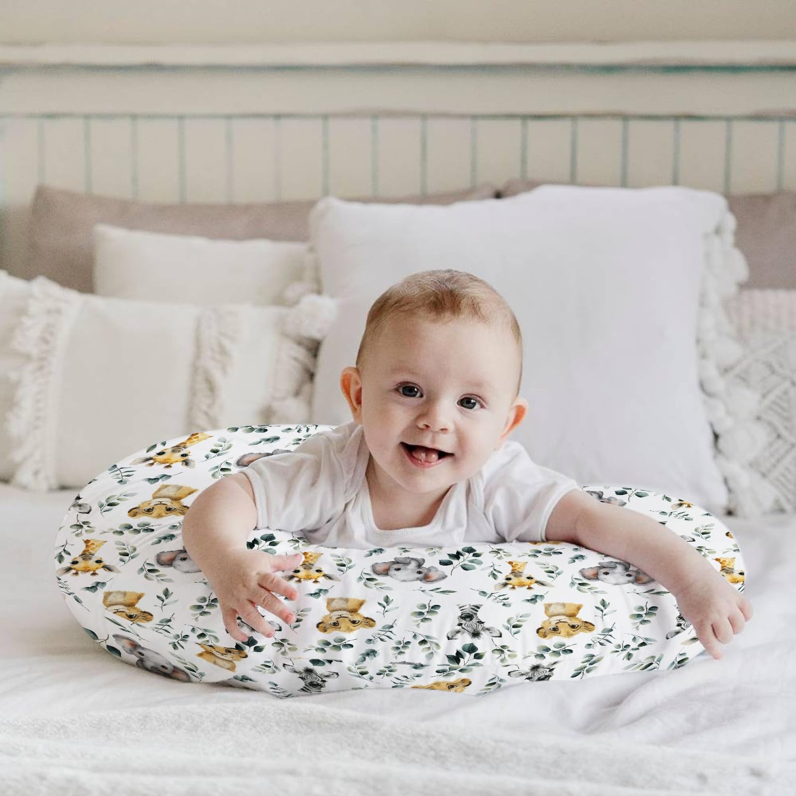 HawSkgFub Funda de almohada de lactancia para bebés niños, diseño de safari africano, hoja de eucalipto, elefante de la selva, jirafa, cebra, león, lactancia, funda de almohada para recién nacidos,