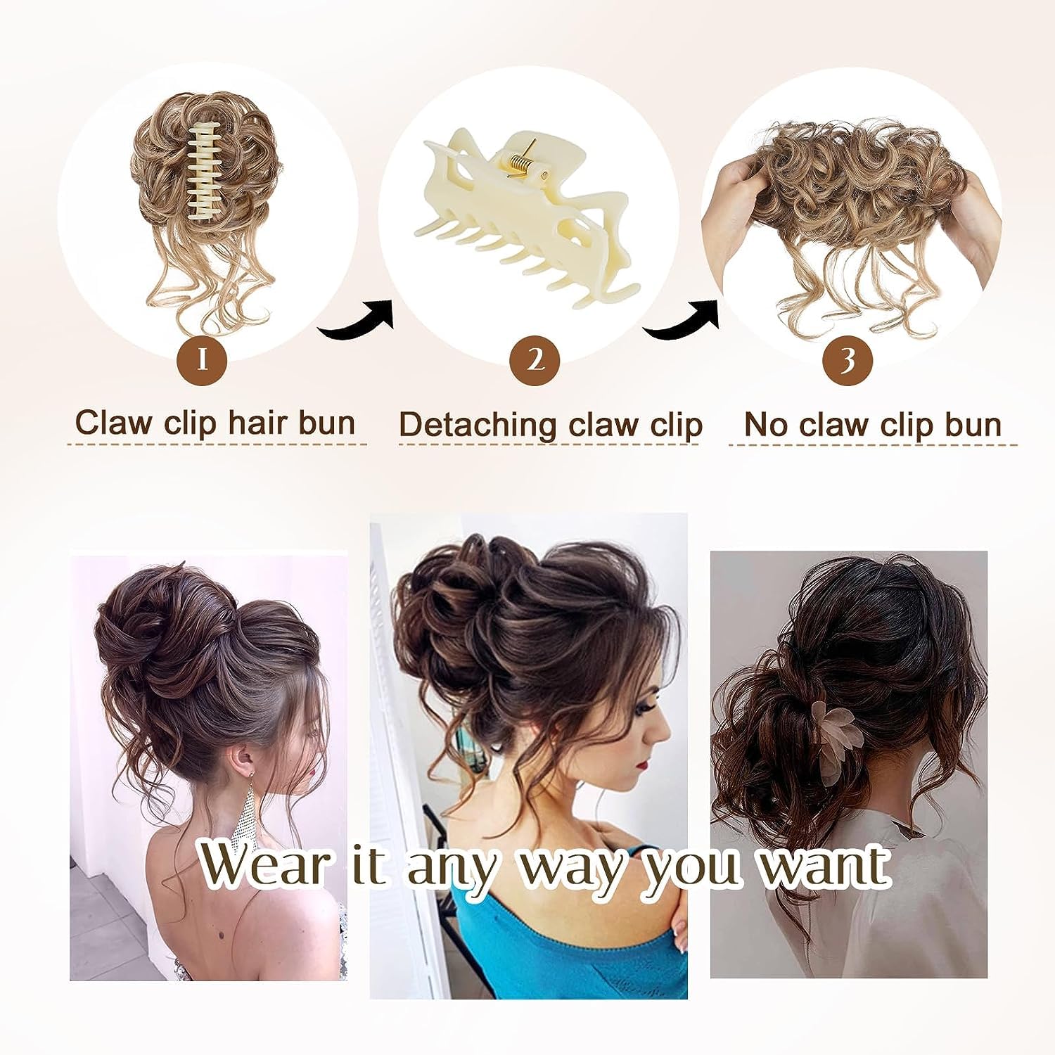 Extensiones de moño grandes y desordenadas para mujer, onduladas, rizadas, extensiones de moño falso, extensiones de cola de caballo para recoger, extensiones de cabello sintético natural, 4