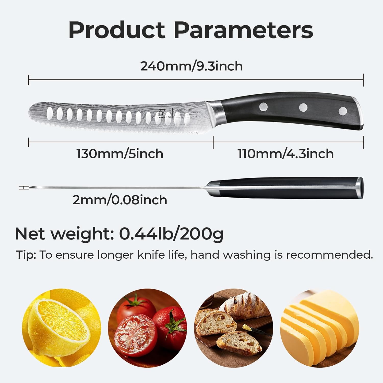 CoquusAid Kitchen Utility Knife, 5 inch Serrated Ultra Sharp Blade, Paring knives, Round Tip Tomato Knife, Ergonomic Handle, Full Tang – Forged High Carbon German Steel, Ideal for Gift (Black)