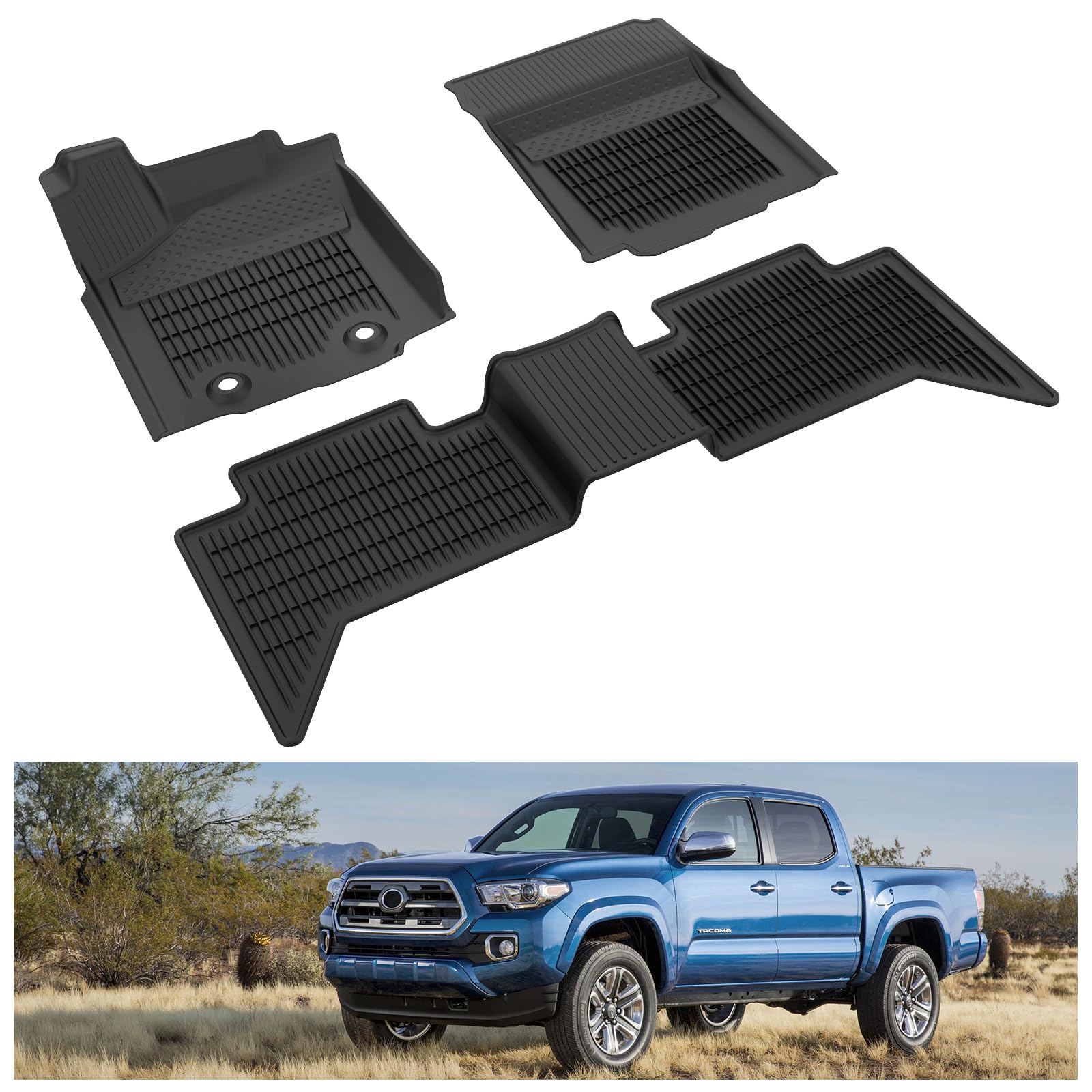 Photo 1 of ***PARTIAL SET**** KIWI MASTER Floor Mats for 2016 2017 Toyota Tacoma Double Cab Crew Cab, Custom Fit All Weather Car Mats, Heavy Duty TPE Floor Liners, Front & Rear 2 Row, Black