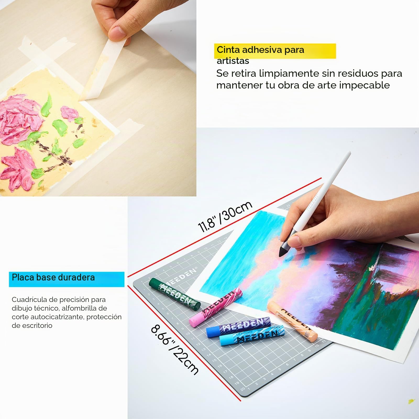 MEEDEN Juego de pasteles al óleo suaves: kit de 102 piezas de pastel al óleo con 72 colores y 6 colores pastel blancos, crayones al óleo todo en uno con papel, cuchillo de paleta, cinta adhesiva