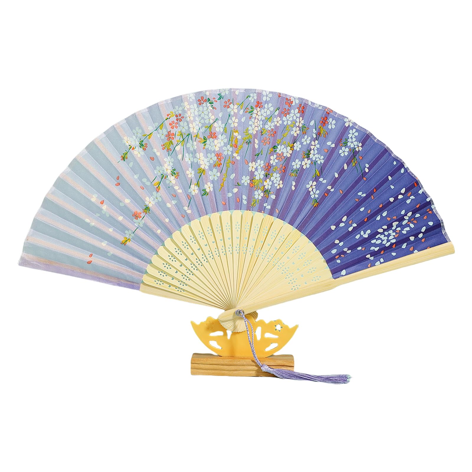 Obotsnoi Delicate Hollowout Carving Silk Fan Chinese Florals Print Folding Fan Cooling Essential for Women Special Event Silk Hand Frame Folding