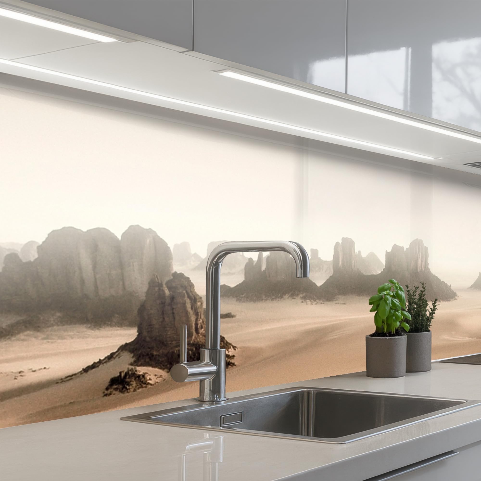 KitchenYeah© Splashback for kitchen 24"x98" / 60x250 cm self-adhesive Sink Splash Splatter Guard Splashbacks Walls Desert - Rocks - Nature - Sand