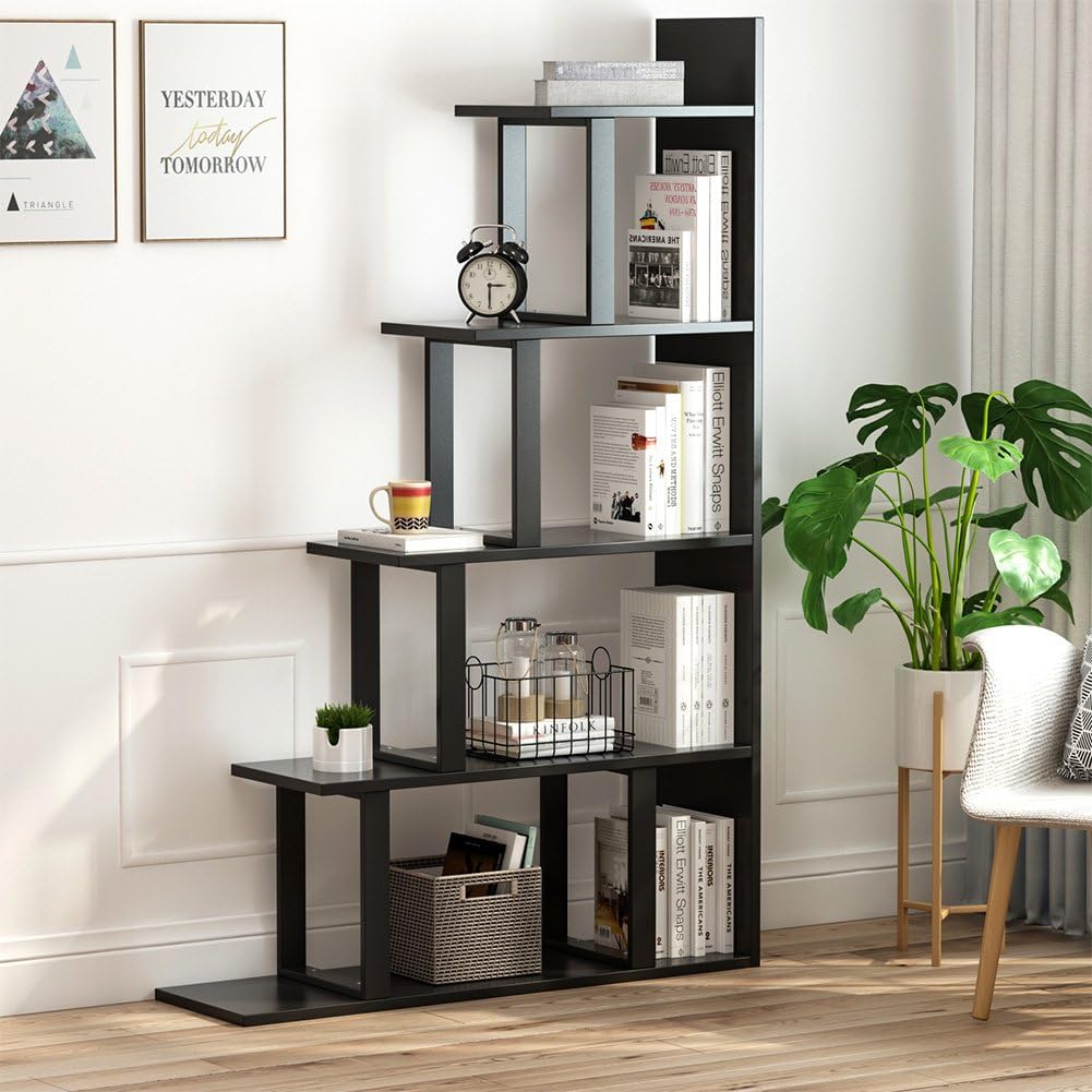 Tribesigns 5 Shelf Ladder Corner Bookshelf Modern Simplism Style 63 H X 12 W X 40 L Made Steel Wood Living Room Hallway Black Amazon Co Uk Home Kitchen