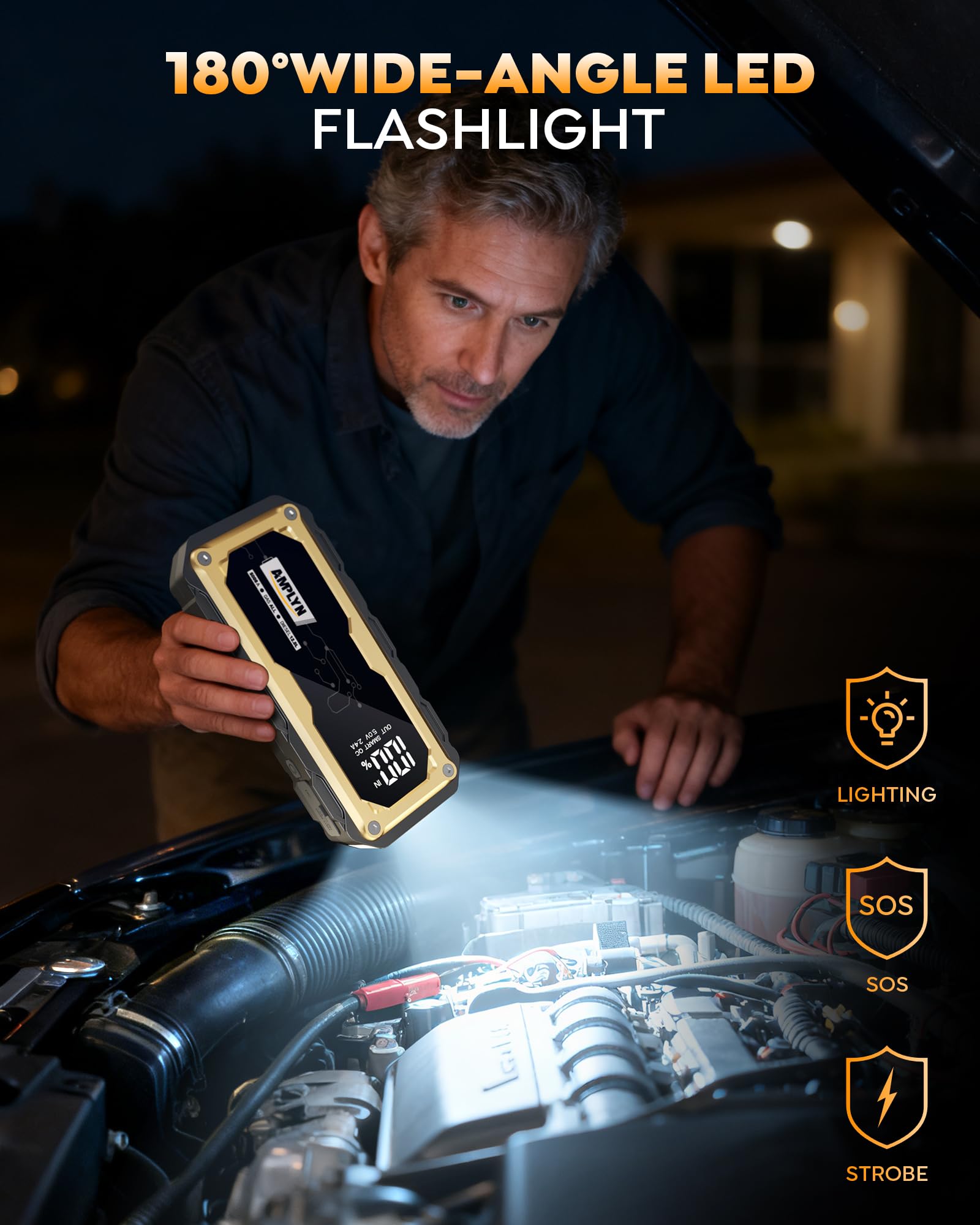 Car Jump Starter with 65W Quick Charger 24000mAh Battery Pack 12V Car Battery Jumper Starter Portable LED Display — view 5